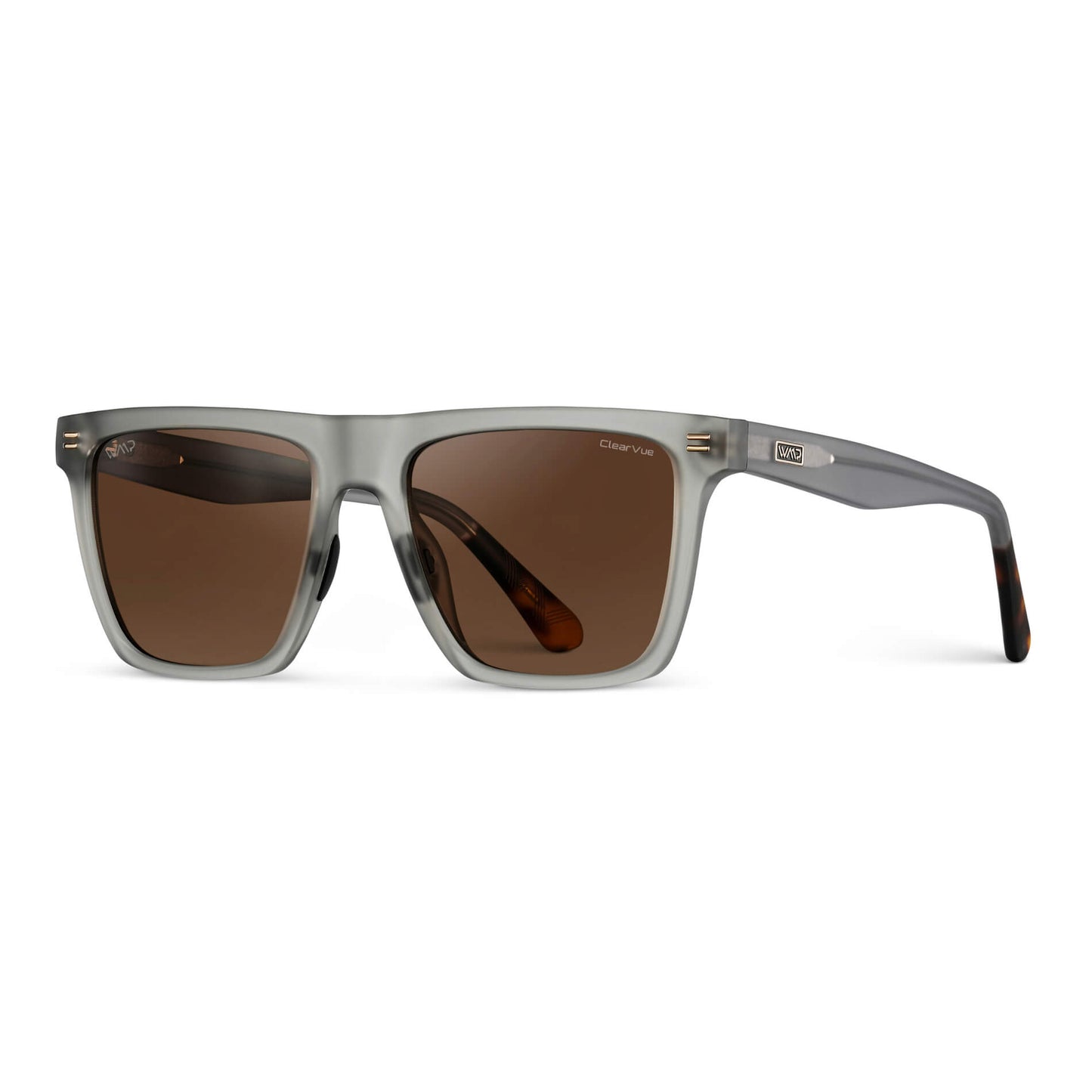 Frosted Moonrock Grey / Brown Lens || Grey Rectangle Frame Sunglasses with Brown Polarized Lenses