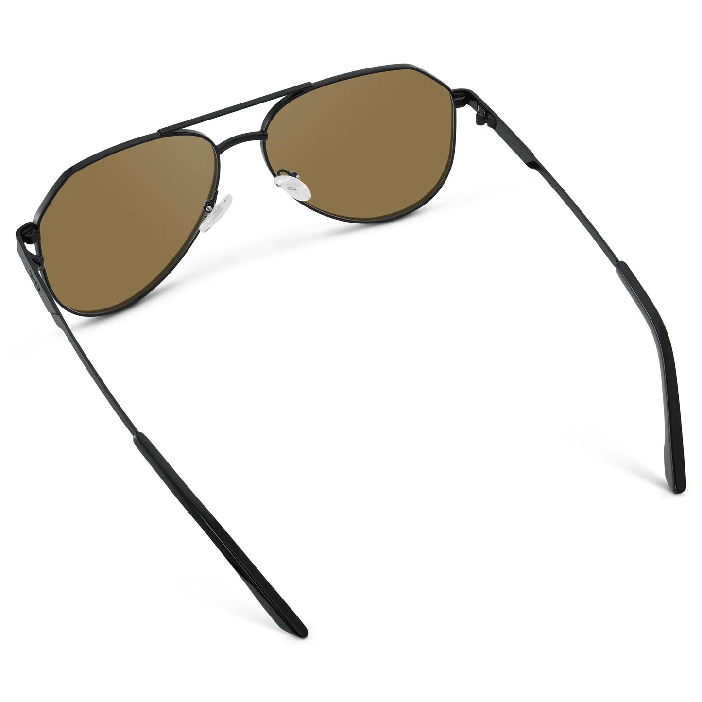 Black / Amber || Back view of Men's Stainless Steel Aviator Prescription Sunglasses with Black Frame and Brown Lens on a white background