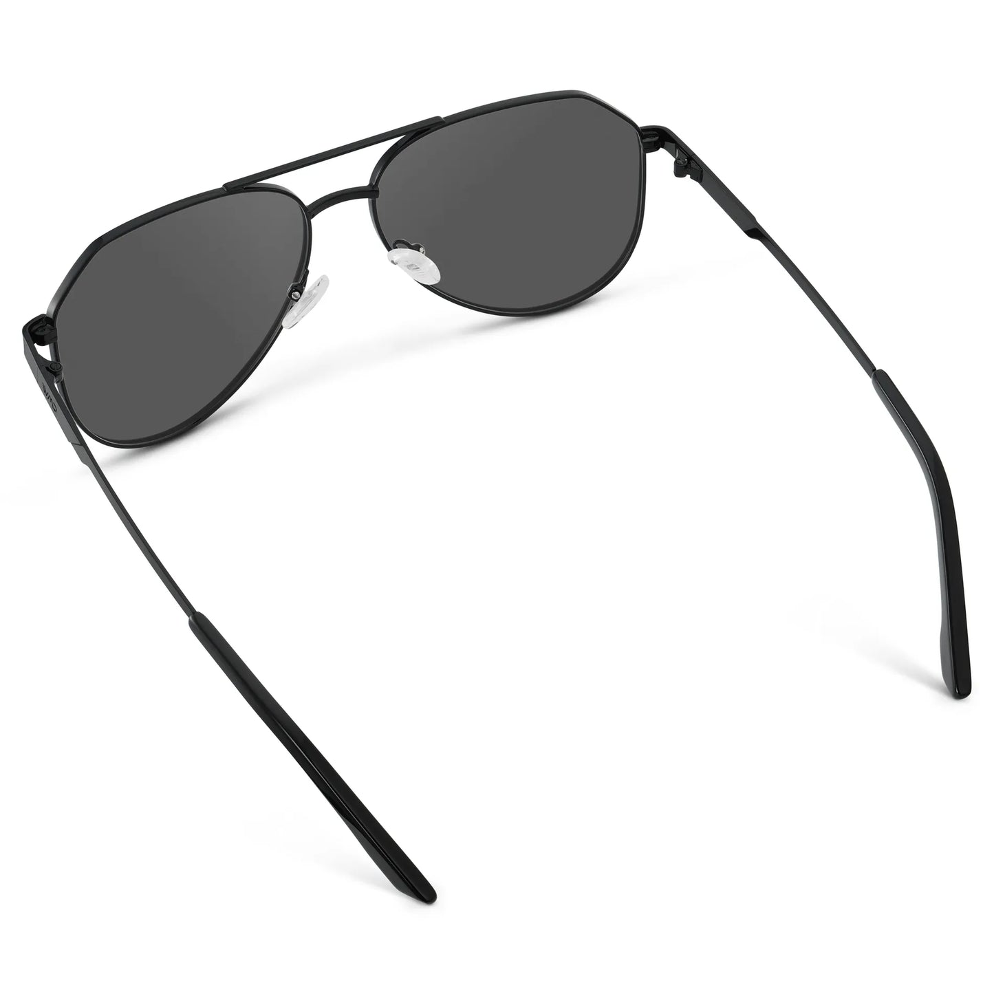 Black / Grey || Back view of Men's Stainless Steel Aviator Prescription Sunglasses with Black Frame and Grey Lens on a white background