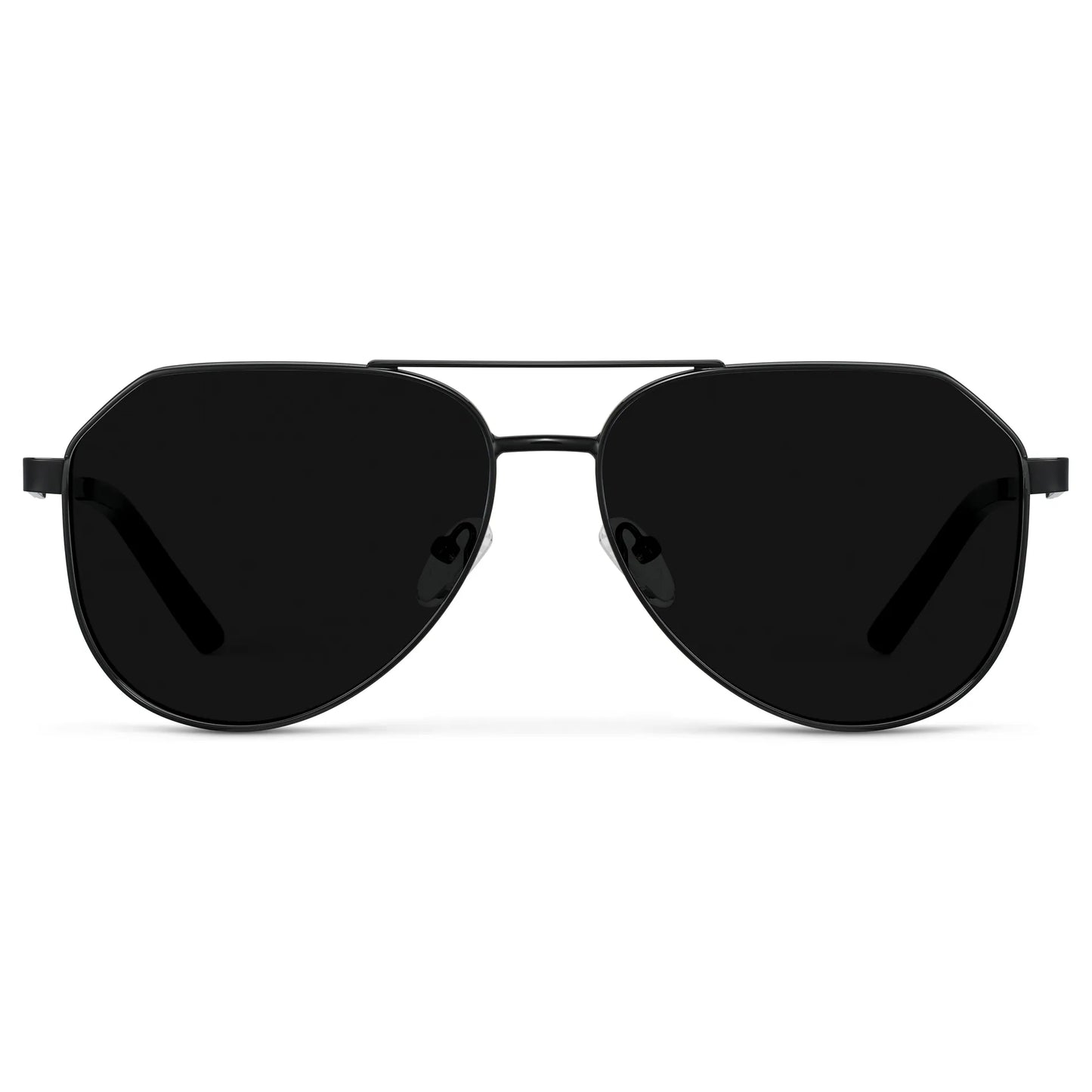Black / Triple Black Lens || Men's Stainless Steel Aviator Sunglasses with Black Frame and Triple Black Lens on a white background
