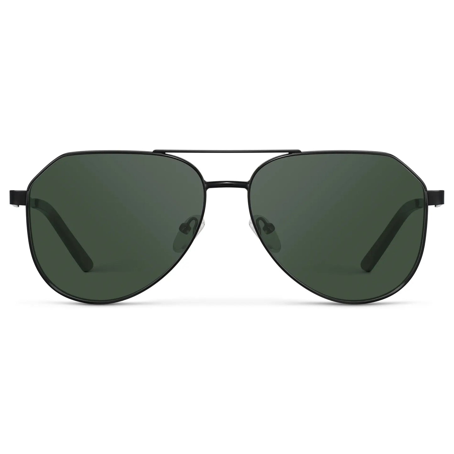 Black / G15 || Men's Stainless Steel Aviator Prescription Sunglasses with Black Frame and Green Lens on a white background