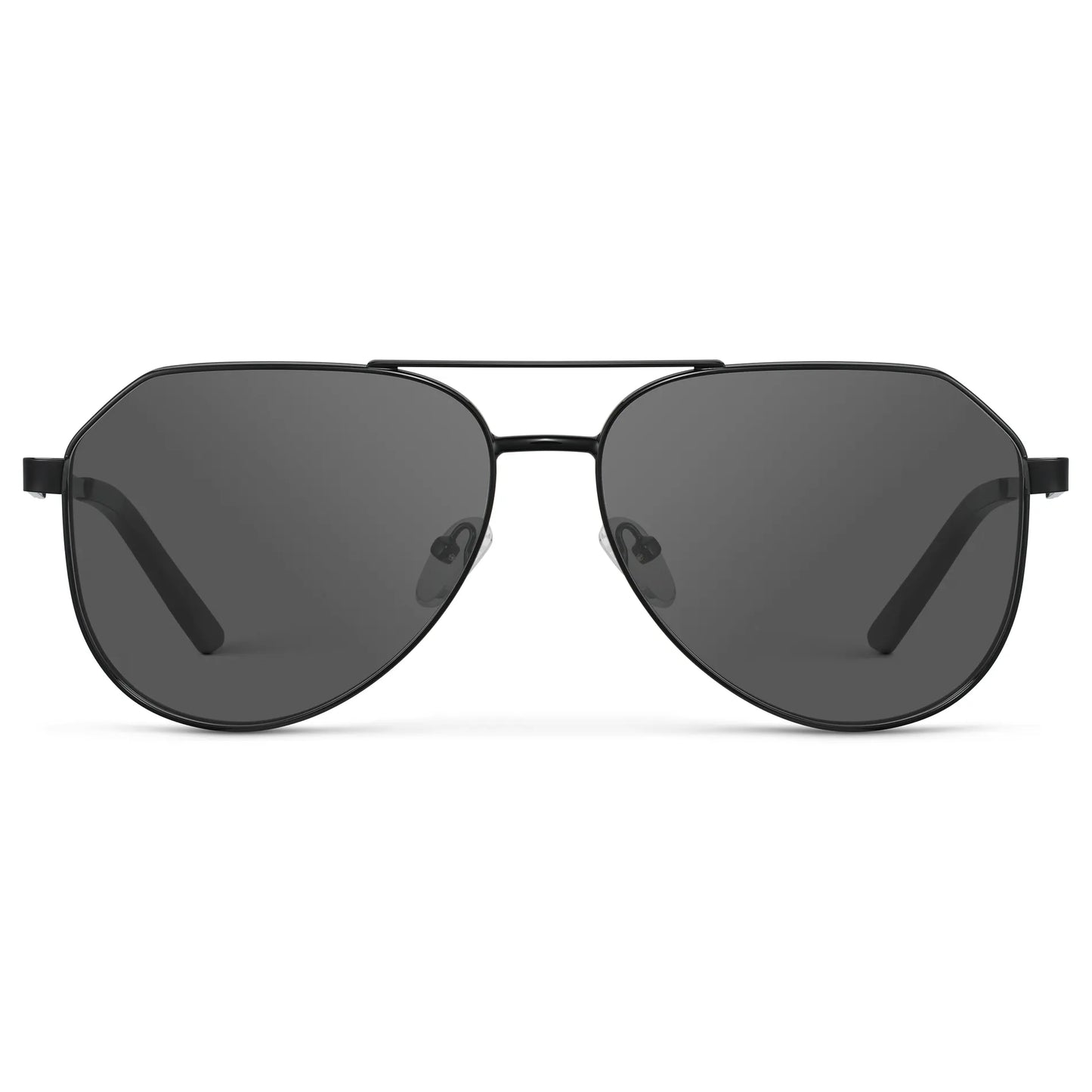 Black / Grey || Men's Stainless Steel Aviator Prescription Sunglasses with Black Frame and Grey Lens on a white background