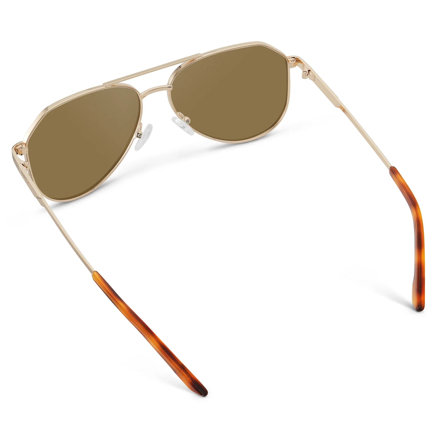 Gold / Amber || Back view of Men's Stainless Steel Aviator Prescription Sunglasses with Gold Frame and Brown Lens on a white background