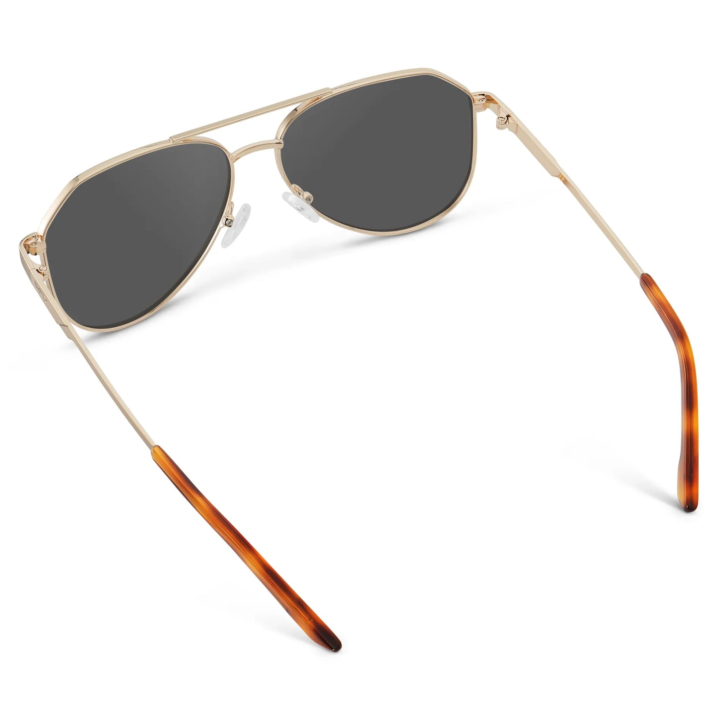Gold / Grey || Back view of Men's Stainless Steel Aviator Prescription Sunglasses with Gold Frame and Grey Lens on a white background