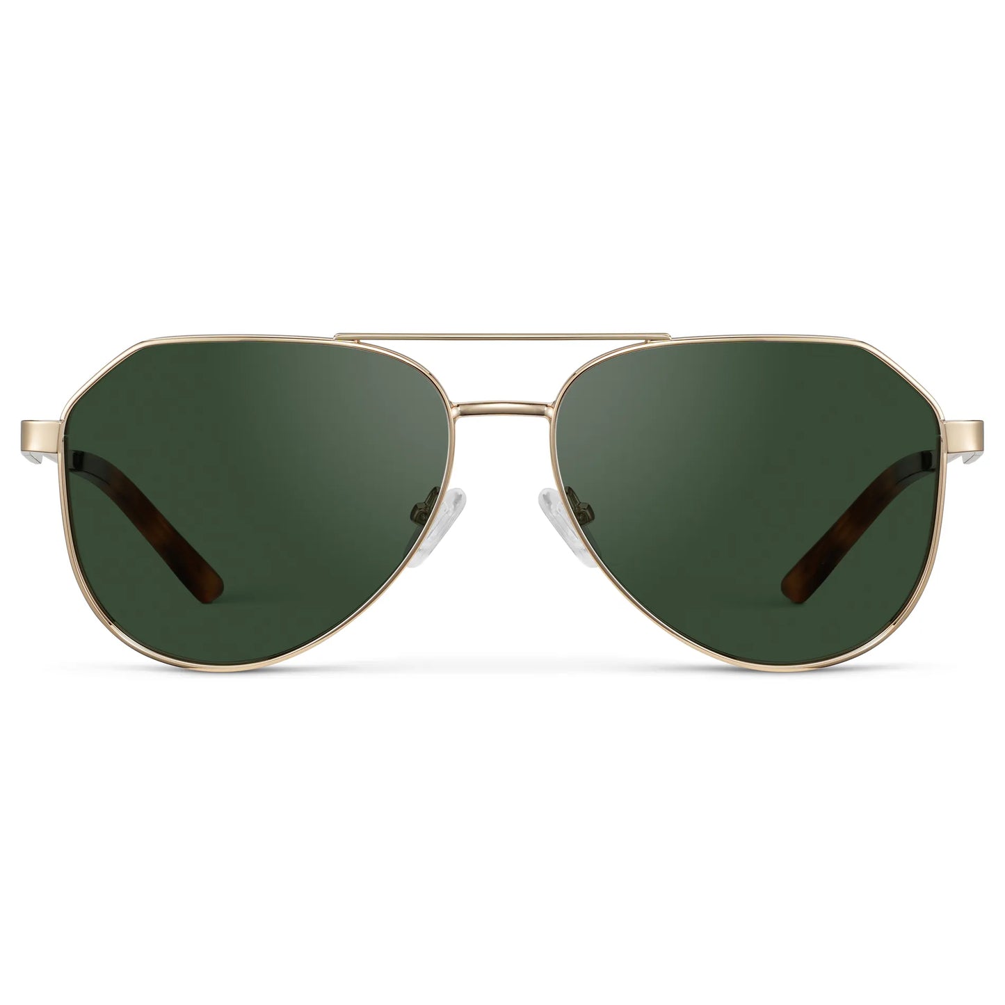 Gold / Smoke Green Lens || Men's Stainless Steel Aviator Sunglasses with Gold Frame and Smoke Green Lens on a white background