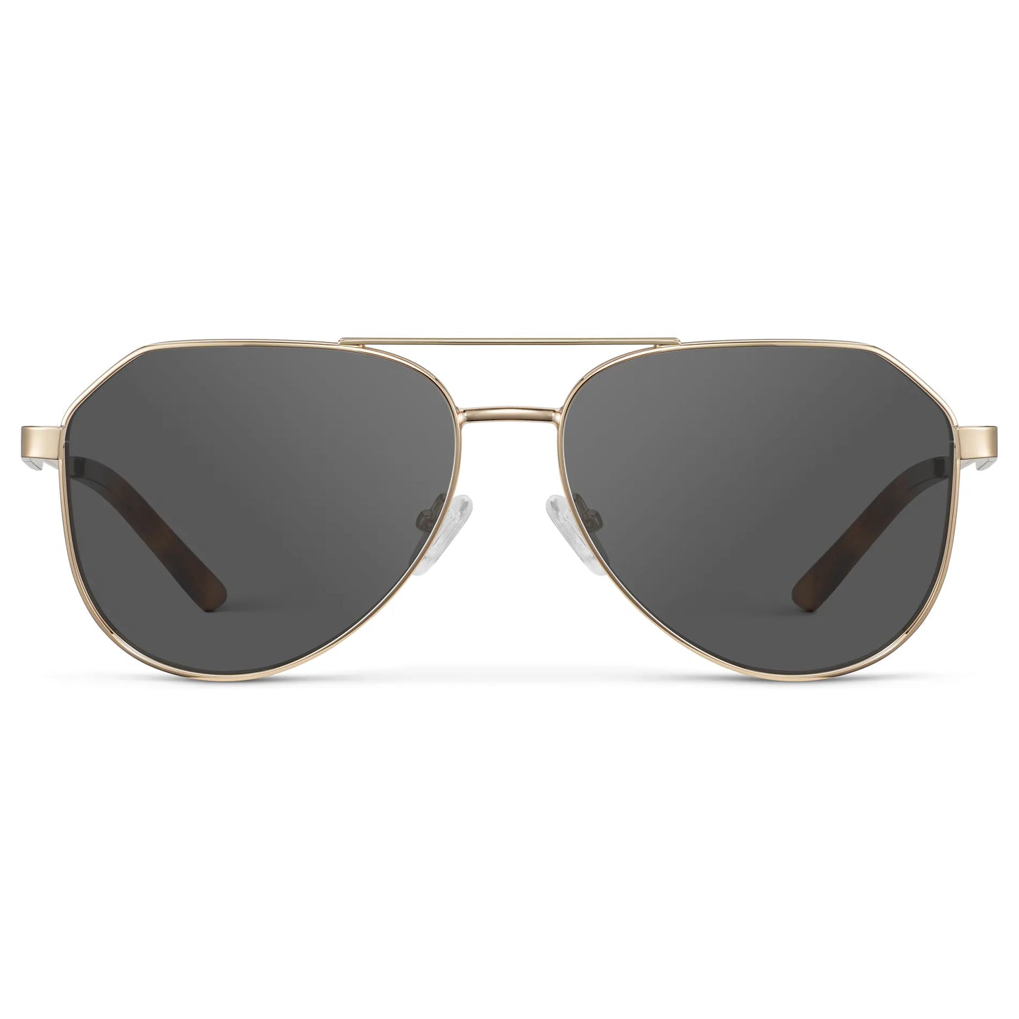 Gold / Grey || Men's Stainless Steel Aviator Prescription Sunglasses with Gold Frame and Grey Lens on a white background