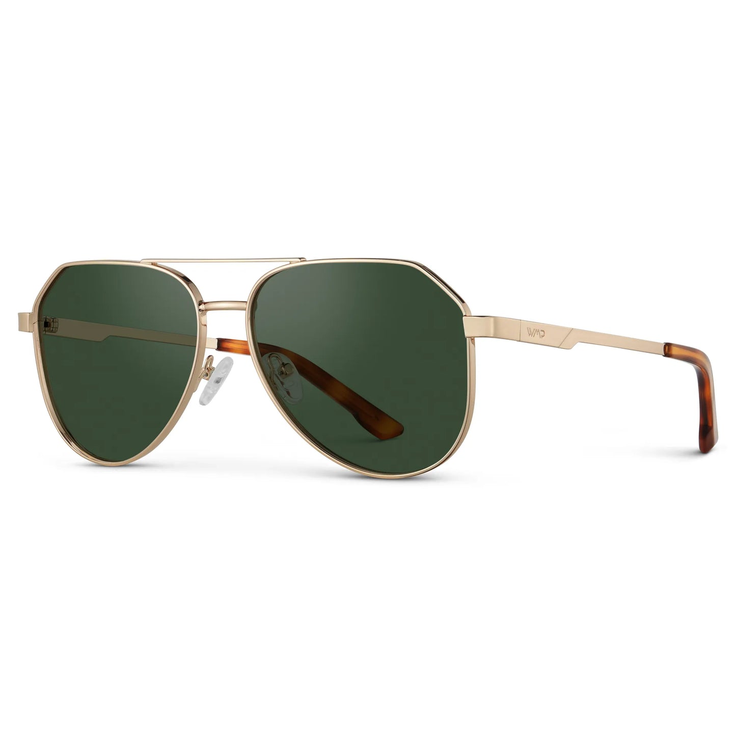 Gold / Smoke Green Lens || Side view of Men's Stainless Steel Aviator Sunglasses with Gold Frame and Smoke Green Lens on a white background