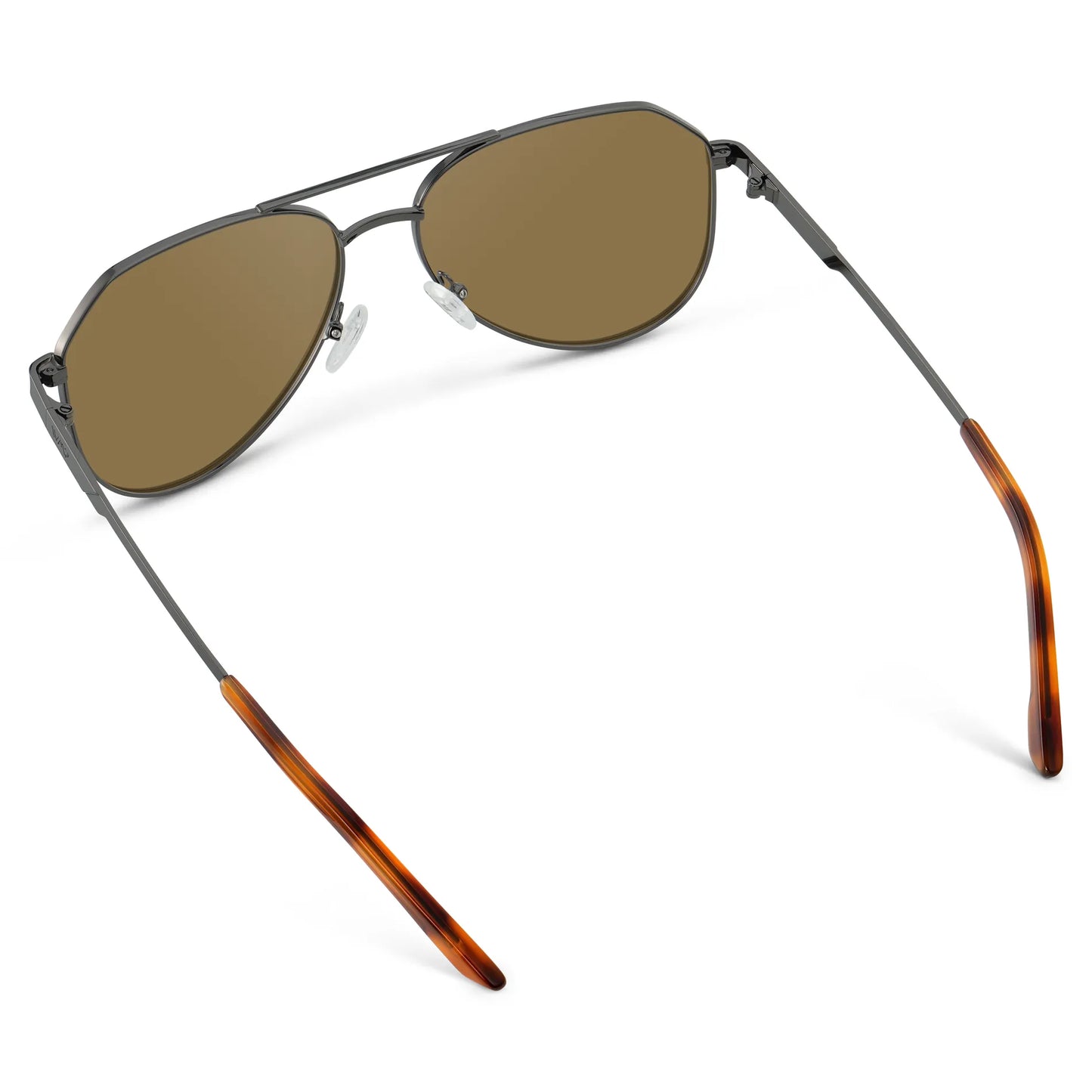 Gunmetal / Amber || Back view of Men's Stainless Steel Aviator Prescription Sunglasses with Gunmetal Frame and Brown Lens on a white background