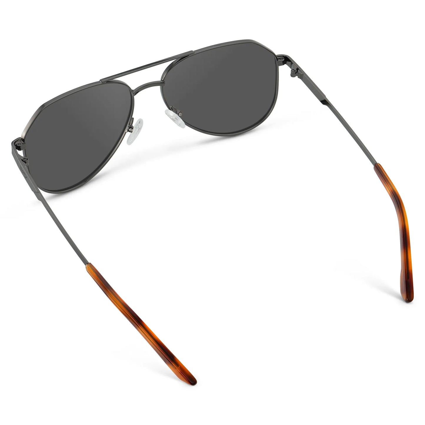 Gunmetal / Grey || Back view of Men's Stainless Steel Aviator Prescription Sunglasses with Gunmetal Frame and Grey Lens on a white background