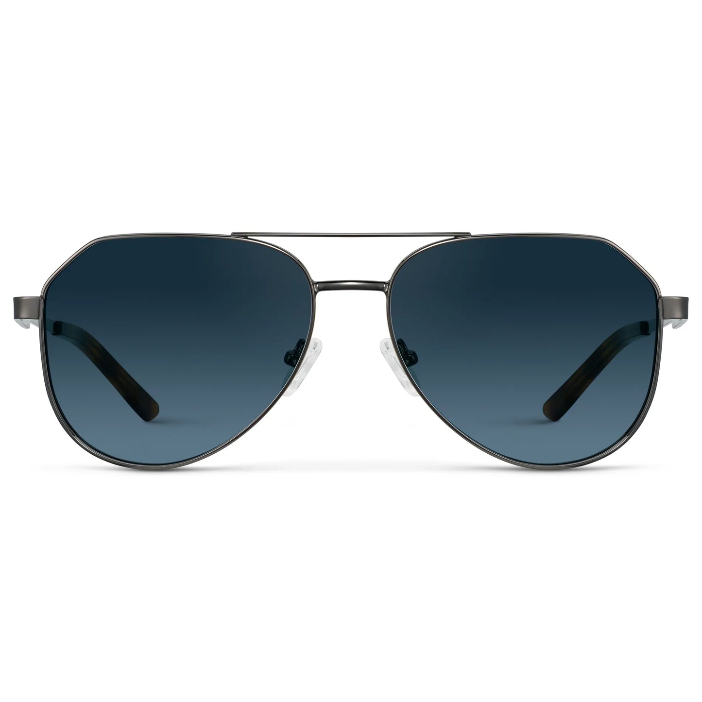 Gunmetal / Deep Blue Gradient Lens || Men's Stainless Steel Aviator Sunglasses with Gunmetal Frame and Deep Blue Gradient Lens on a white background