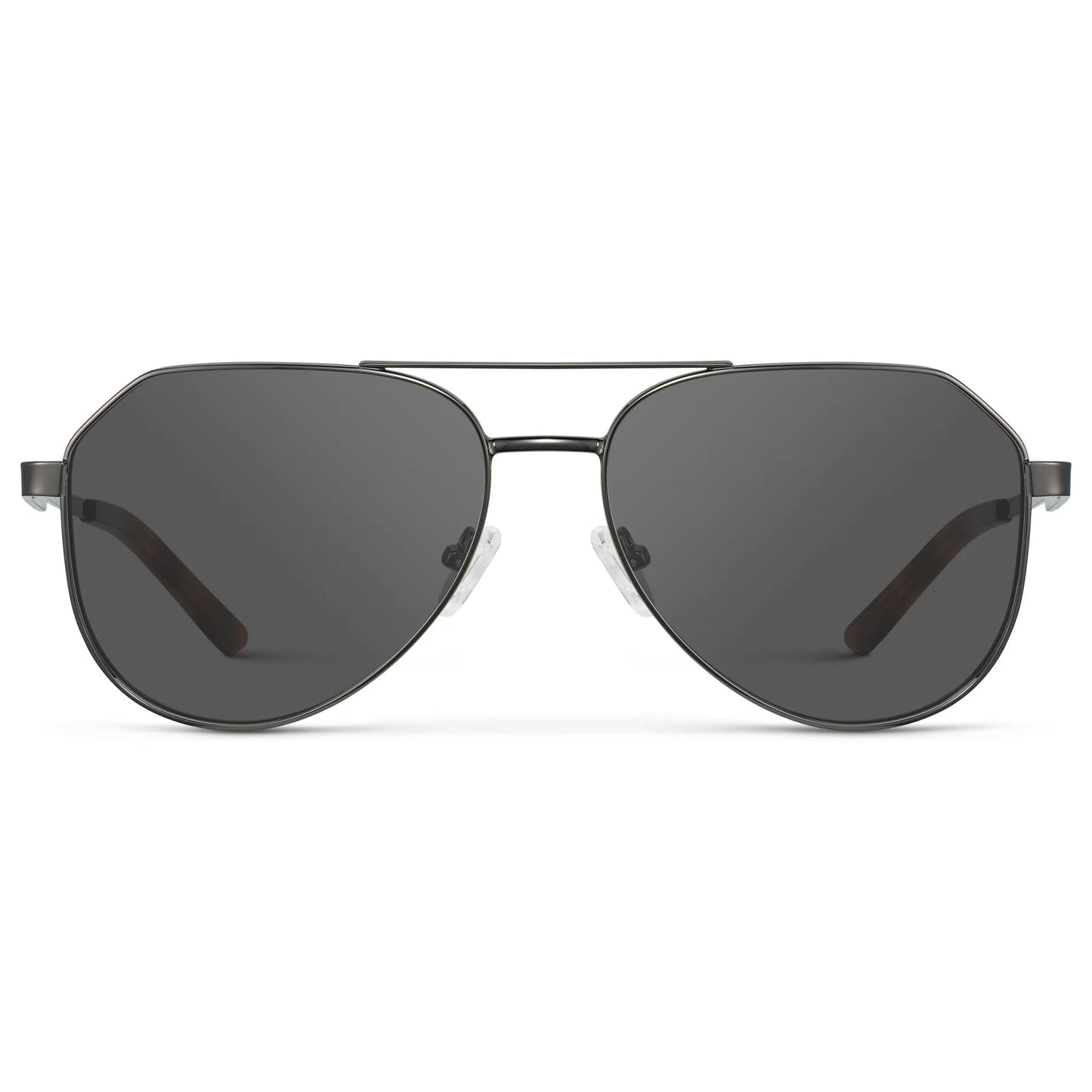 Gunmetal / Grey || Men's Stainless Steel Aviator Prescription Sunglasses with Gunmetal Frame and Grey Lens on a white background