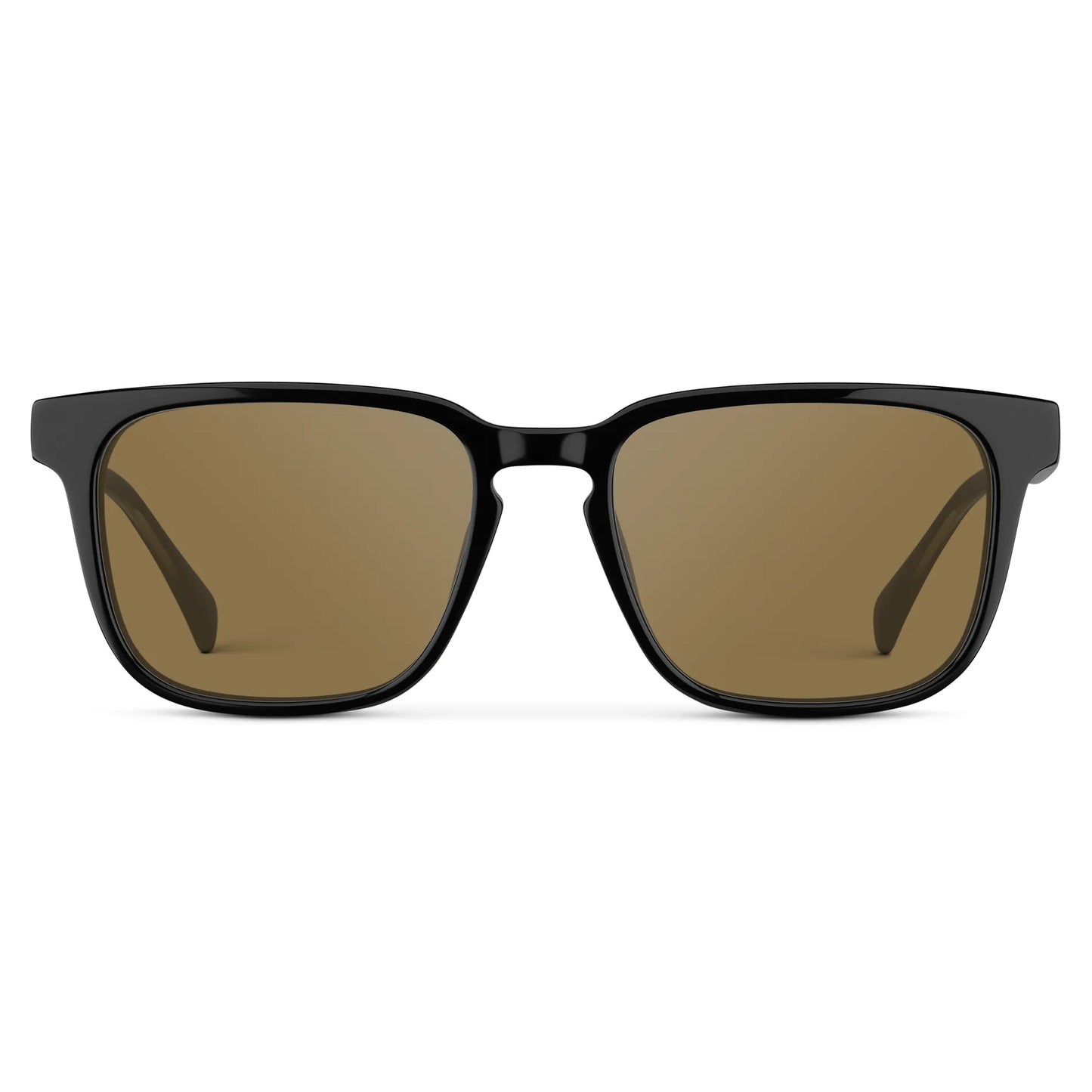 Black / Amber || Front view of Men's Rectangular Prescription Sunglasses with Black Frame and Brown Lens on a white background