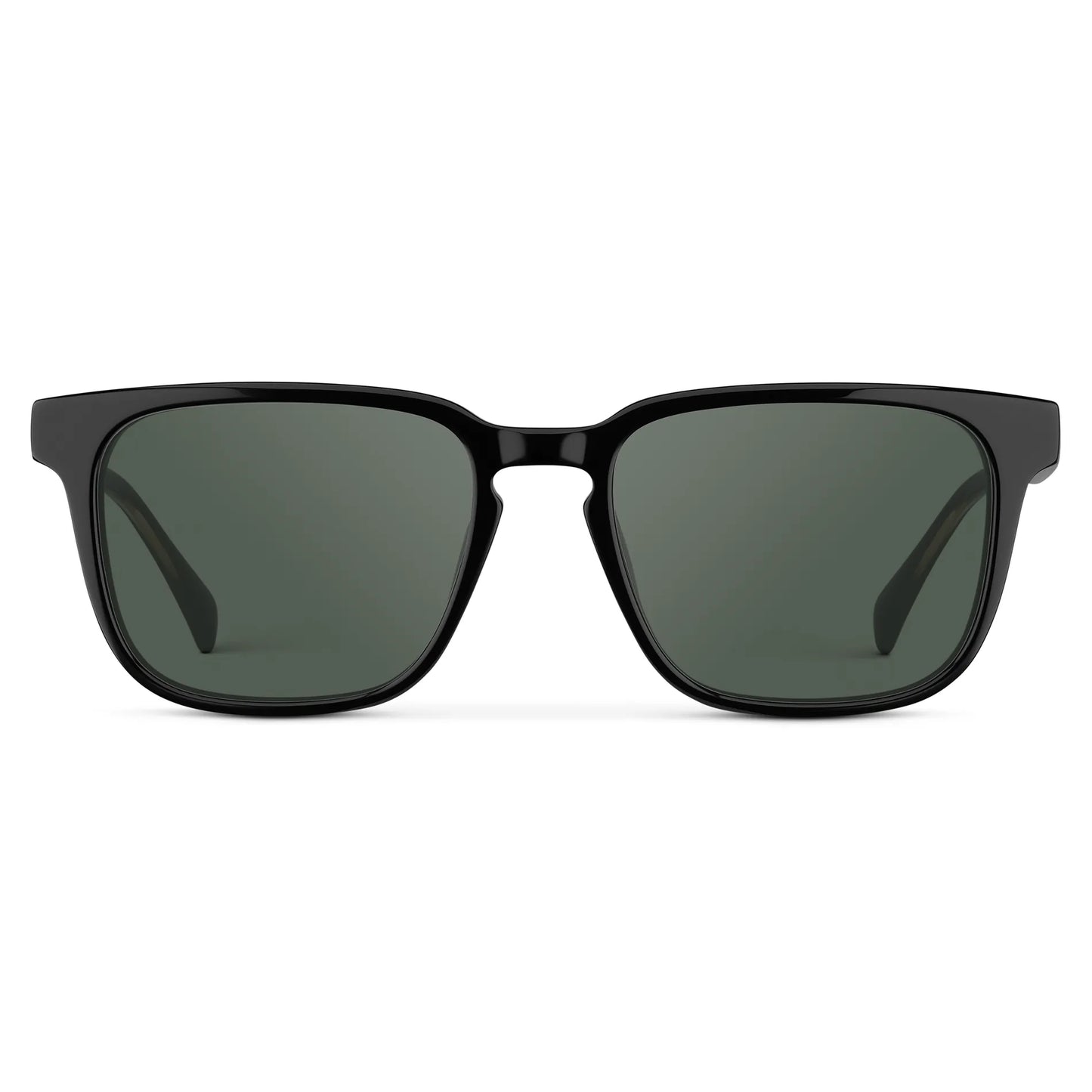 Black / G15 || Front view of Men's Rectangular Prescription Sunglasses with Black Frame and Green Lens on a white background