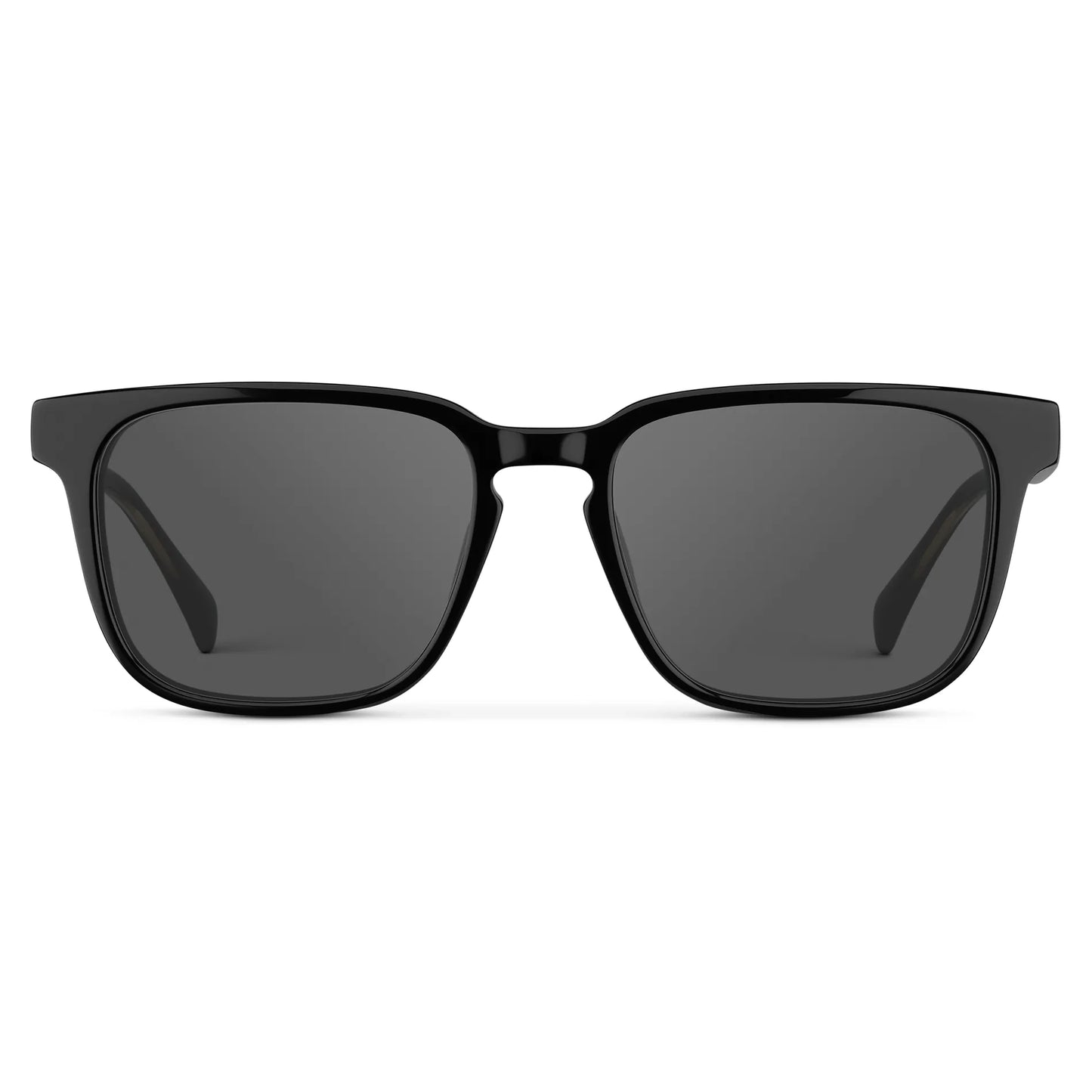 Black / Grey || Front view of Men's Rectangular Prescription Sunglasses with Black Frame and Grey Lens on a white background