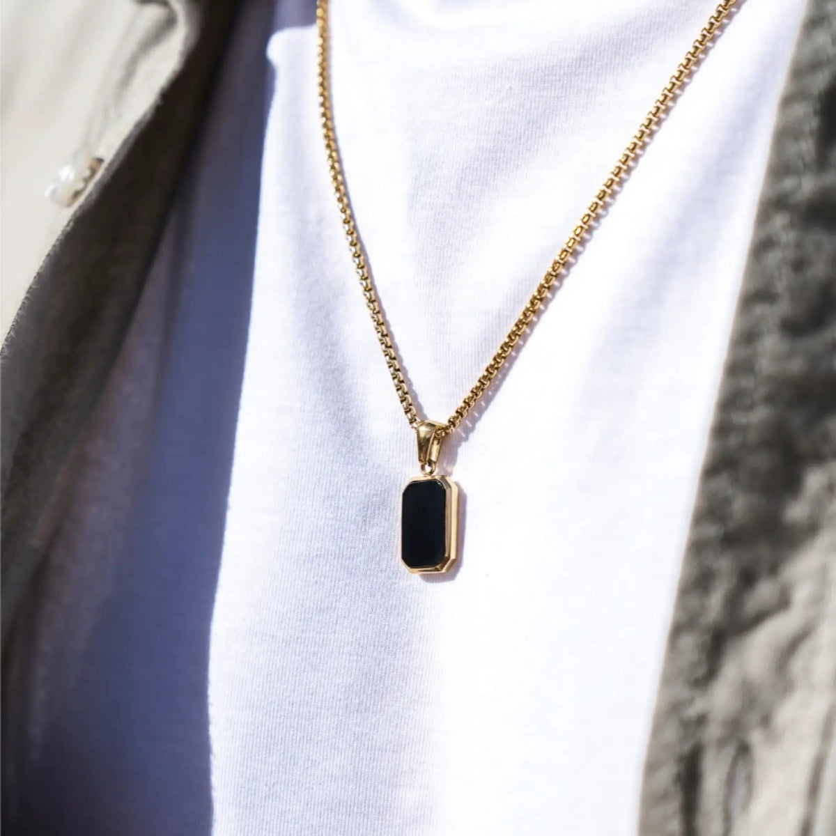Gold / Dusk Black Pendant || Affordable Statement Necklace with Black Rectangular Pendant