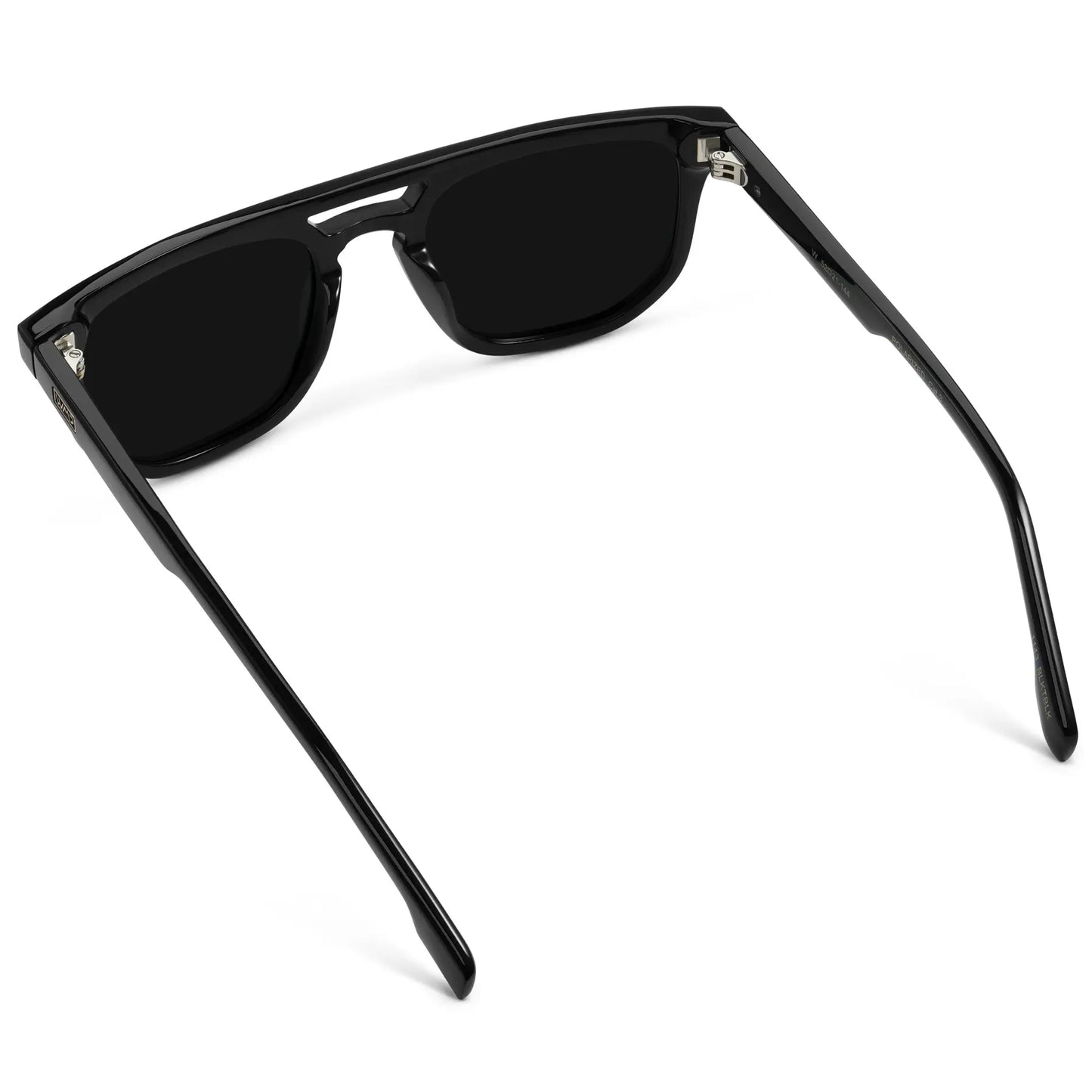 Black / Triple Black Lens || Back view of Men's Rectangular Double Bridge Aviator Polarized Sunglasses with Black Frame and Black Lenses on a white background