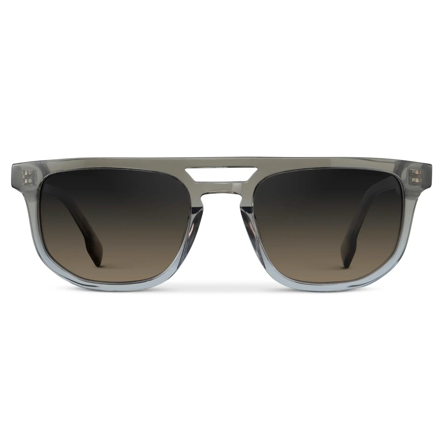 Charcoal Grey / Grey Brown Gradient Lens || Men's Rectangular Double Bridge Aviator Polarized Sunglasses with Grey Frame and Grey Brown Gradient Lenses on a white background