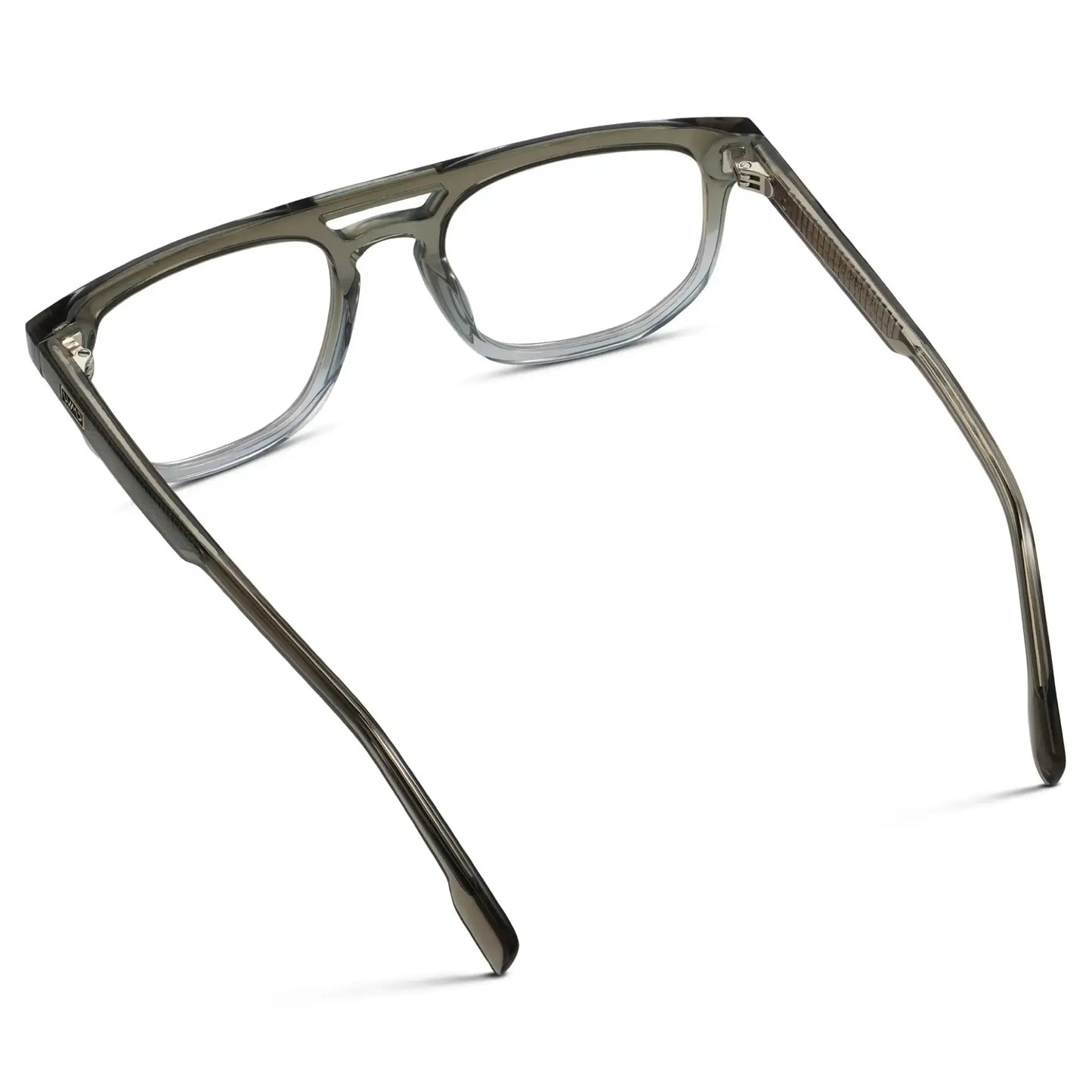 Charcoal Grey || Back view of Men's Rectangular Double Bridge Aviator Prescription Glasses with Charcoal Grey Frame and Clear Lenses on a white background