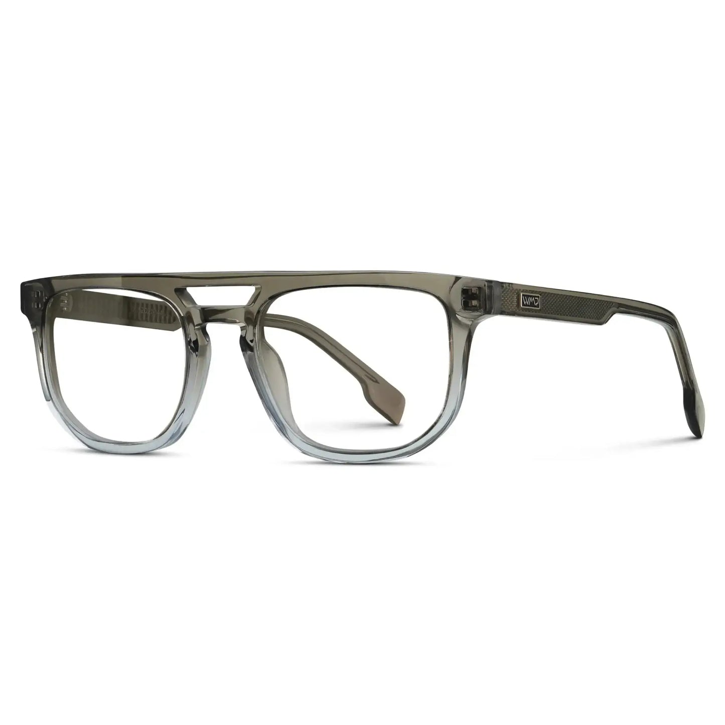 Charcoal Grey || Side view of Men's Rectangular Double Bridge Aviator Prescription Glasses with Charcoal Grey Frame and Clear Lenses on a white background