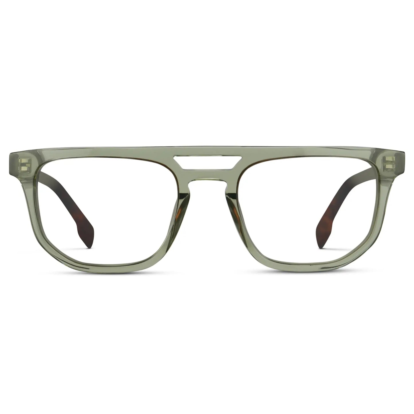 Palm Green || Men's Rectangular Double Bridge Aviator Prescription Glasses with Palm Green Frame and Clear Lenses on a white background