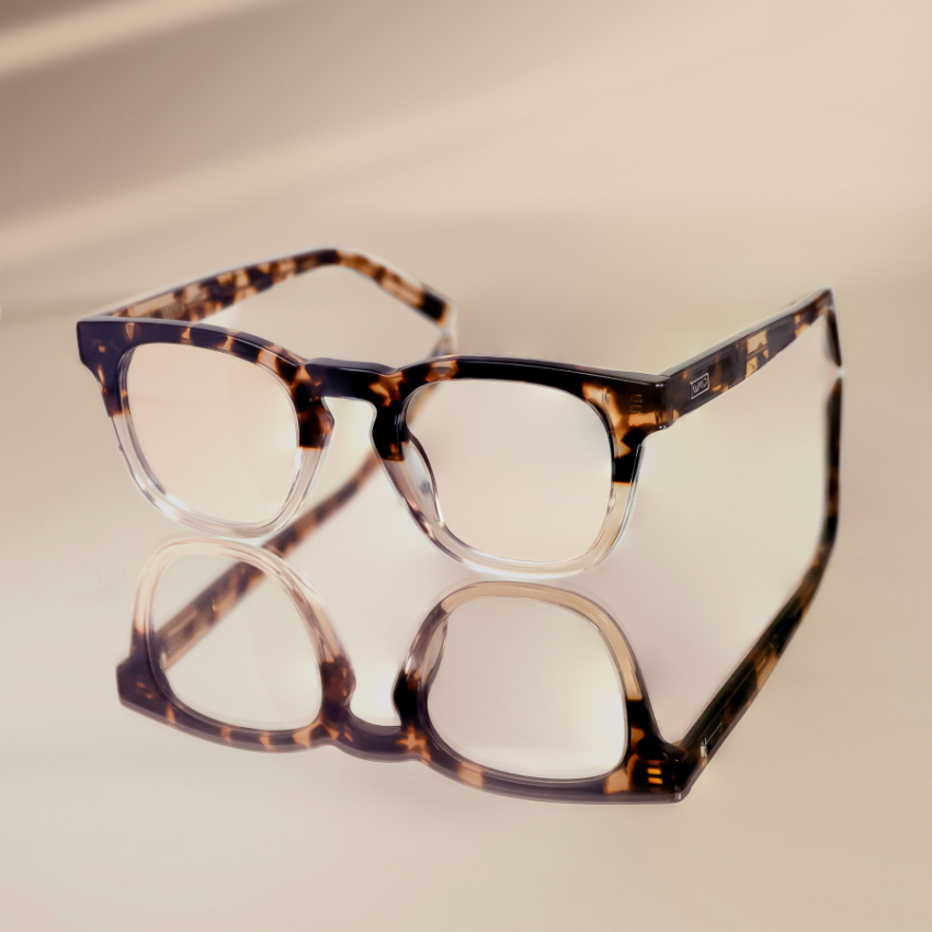 Crystal Brown Tortoise || Square Tortoise Frame Glasses with Clear Prescription Lenses