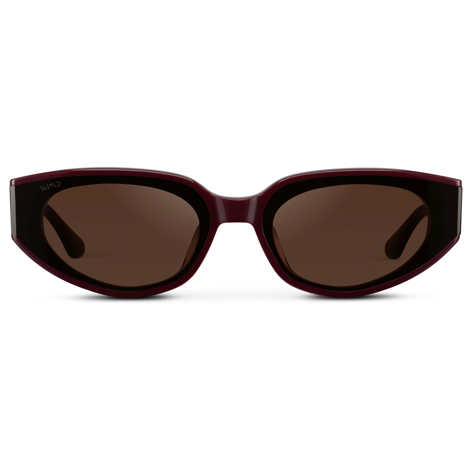 Black Cherry Red / Dark Brown Lens || Women's Narrow Cat-Eye Sunglasses with Dark Red Acetate frame and Non-Polarized Dark Brown Lens