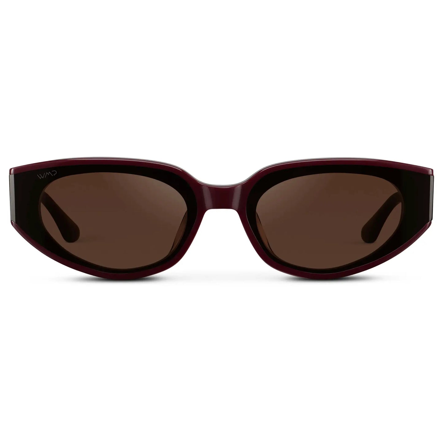 Black Cherry Red / Dark Brown Lens || Women's Narrow Cat-Eye Sunglasses with Dark Red Acetate frame and Non-Polarized Dark Brown Lens
