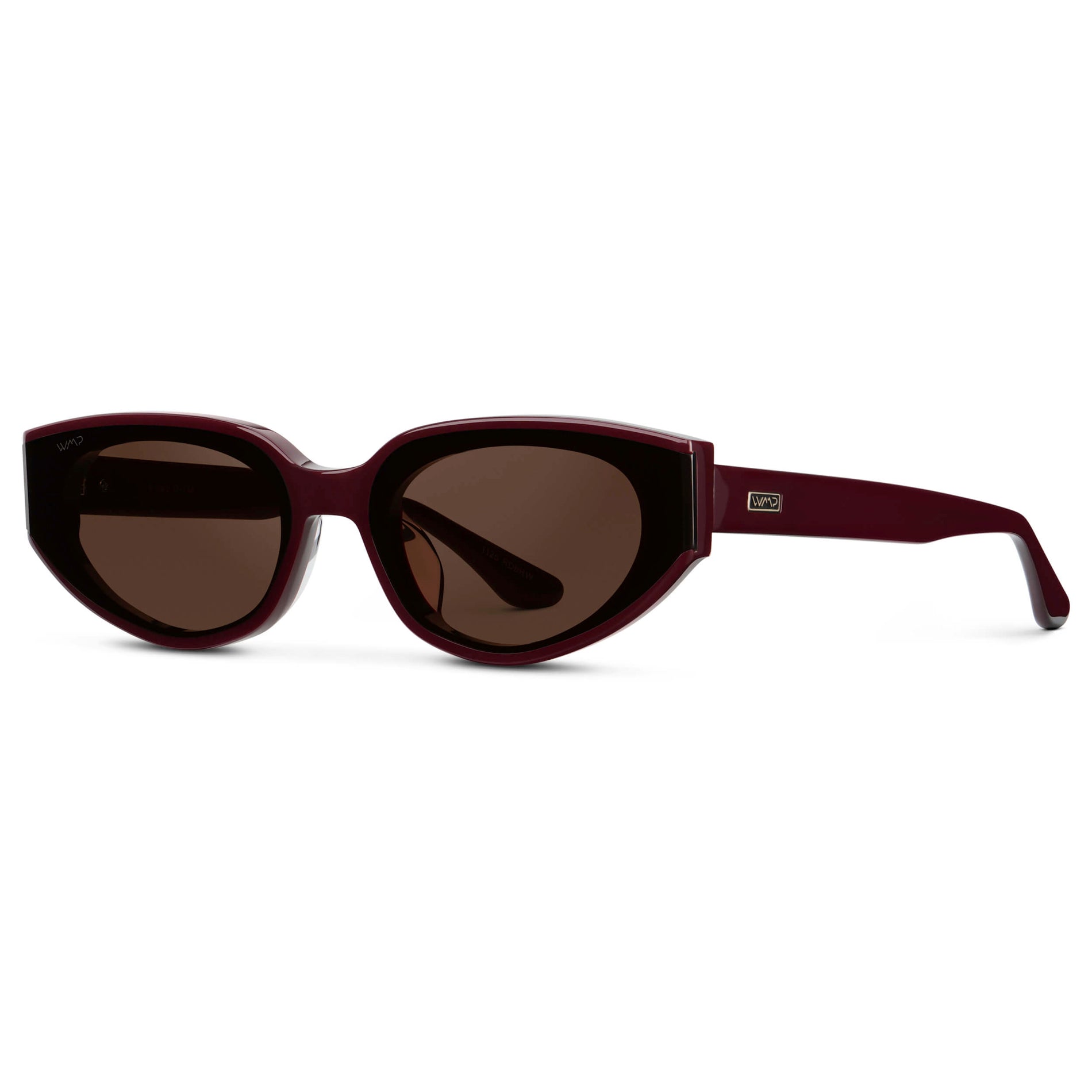 Black Cherry Red / Dark Brown Lens || Women's Narrow Cat-Eye Sunglasses with Dark Red Acetate frame and Non-Polarized Dark Brown Lens