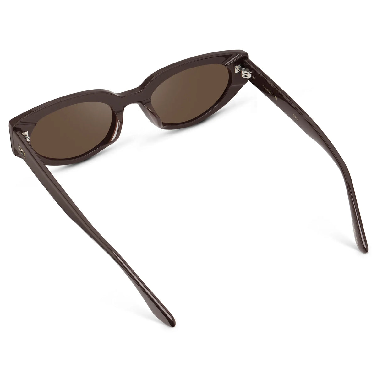 Mocha Brown / Brown Lens || Back view of Women's Narrow Cat-Eye Sunglasses with Mocha Brown Acetate frame and Non-Polarized Brown Lens on a white background