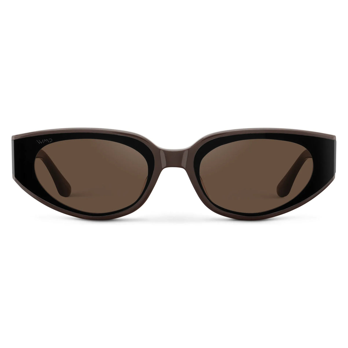 Mocha Brown / Brown Lens || Front view of Women's Narrow Cat-Eye Sunglasses with Mocha Brown Acetate frame and Non-Polarized Brown Lens on a white background