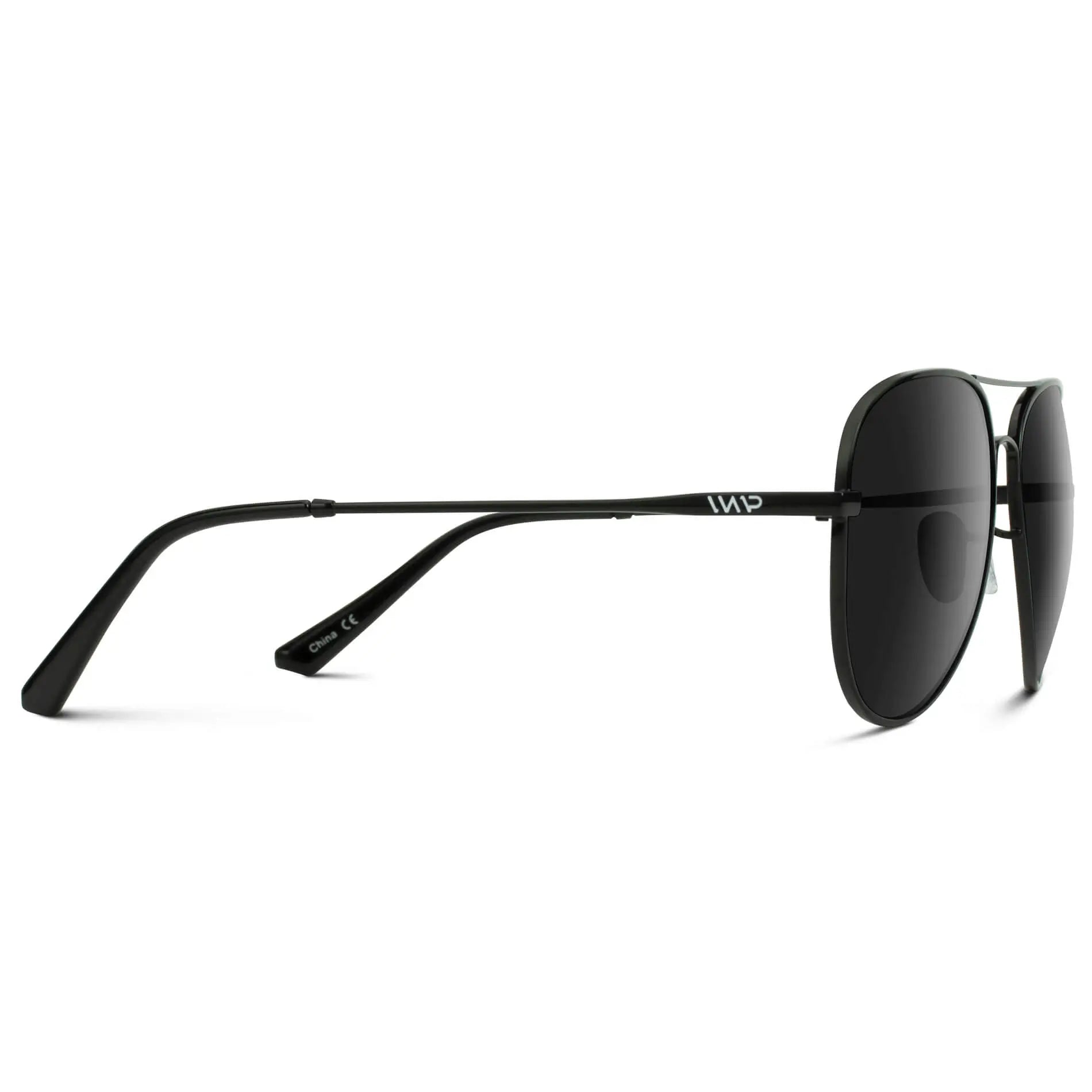 Full Black || Men's Black Double Bridge Aviator Sunglasses with Black Polarized Lenses