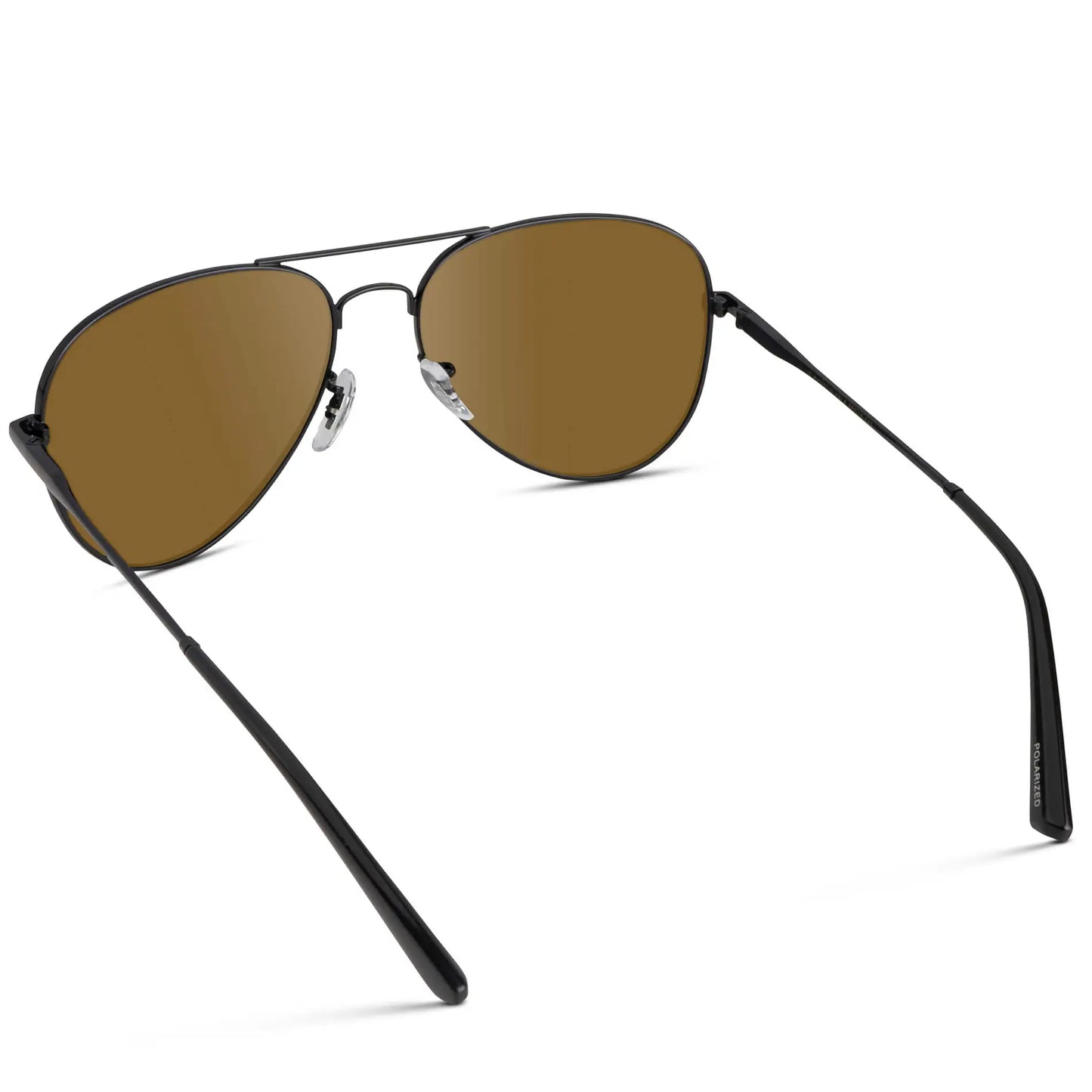 Full Black / Amber || Back view of Unisex Double Bridge Aviator Prescription Sunglasses with Black Metal Frame and Amber Lens on a white background