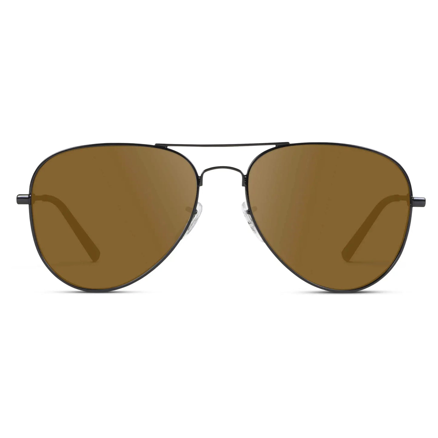 Full Black / Amber || Unisex Double Bridge Aviator Prescription Sunglasses with Black Metal Frame and Amber Lens on a white background