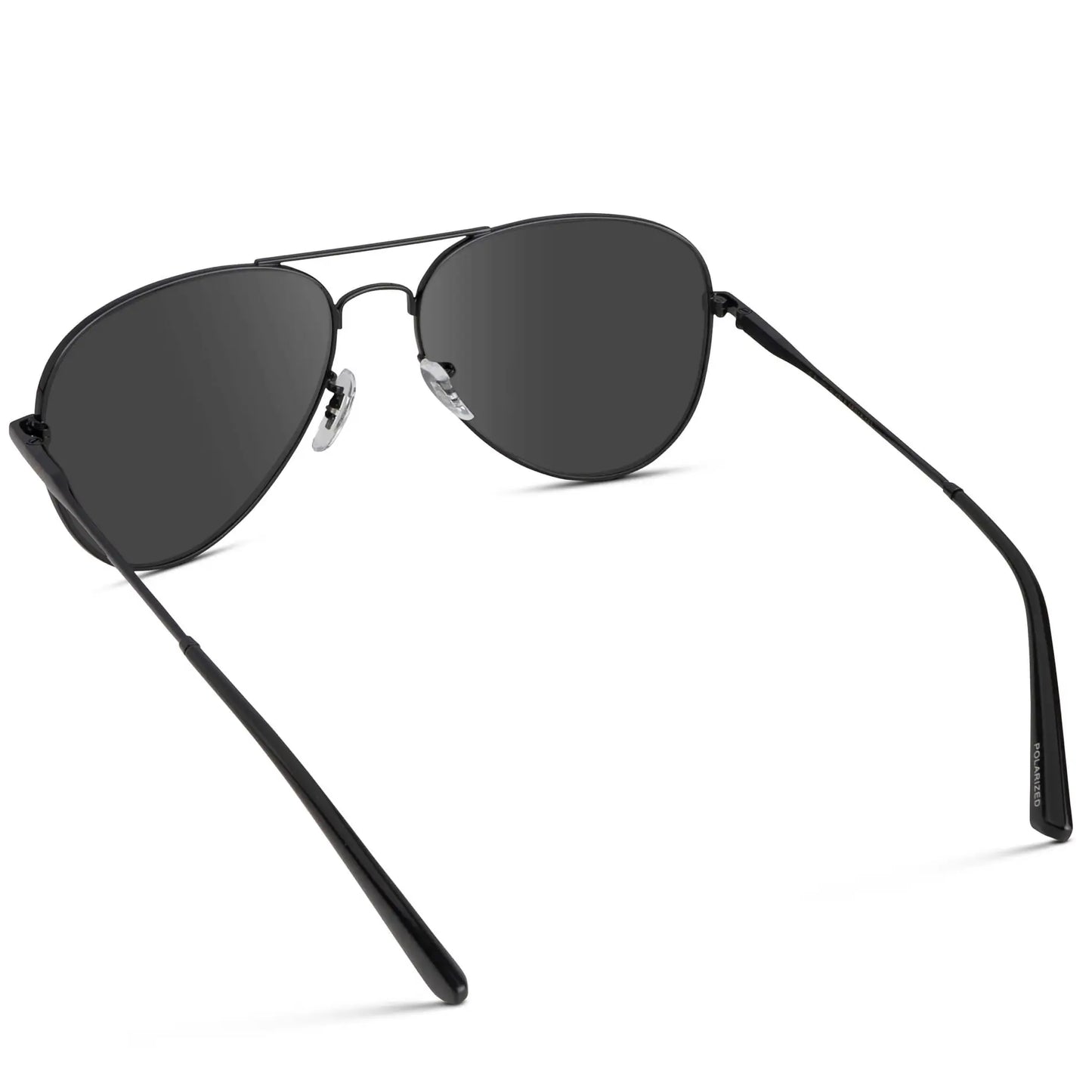 Full Black / Grey || Back view of Unisex Double Bridge Aviator Prescription Sunglasses with Black Metal Frame and Grey Lens on a white background