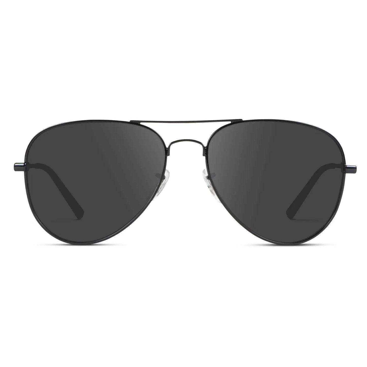 Full Black / Grey || Unisex Double Bridge Aviator Prescription Sunglasses with Black Metal Frame and Grey Lens on a white background