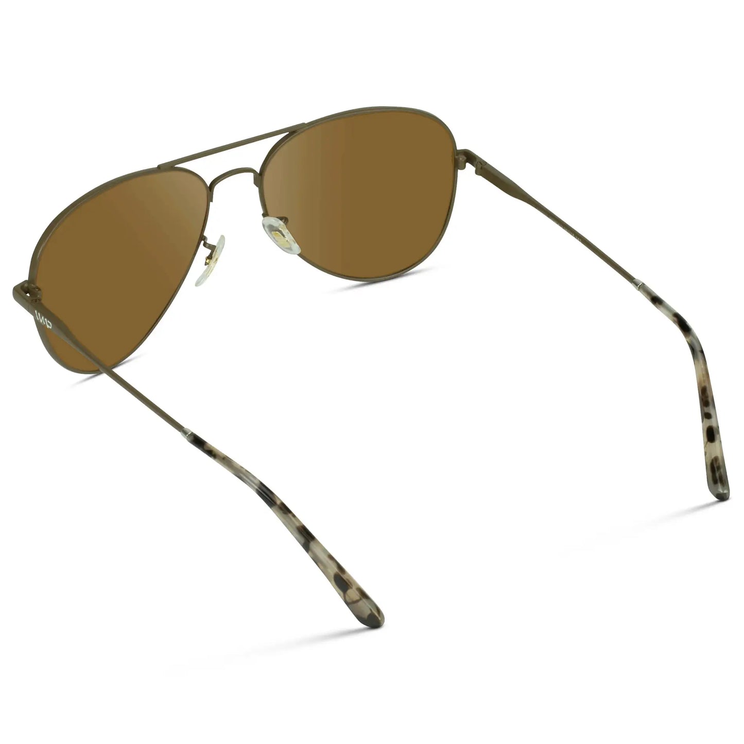 Woodland / Amber || Back view of Unisex Double Bridge Aviator Prescription Sunglasses with Brown Metal Frame and Amber Lens on a white background