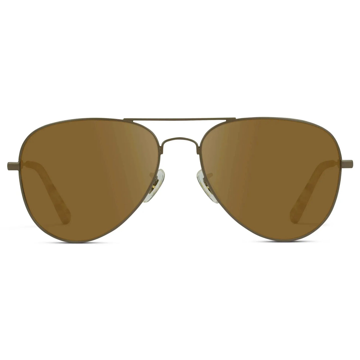 Woodland / Amber || Unisex Double Bridge Aviator Prescription Sunglasses with Brown Metal Frame and Amber Lens on a white background