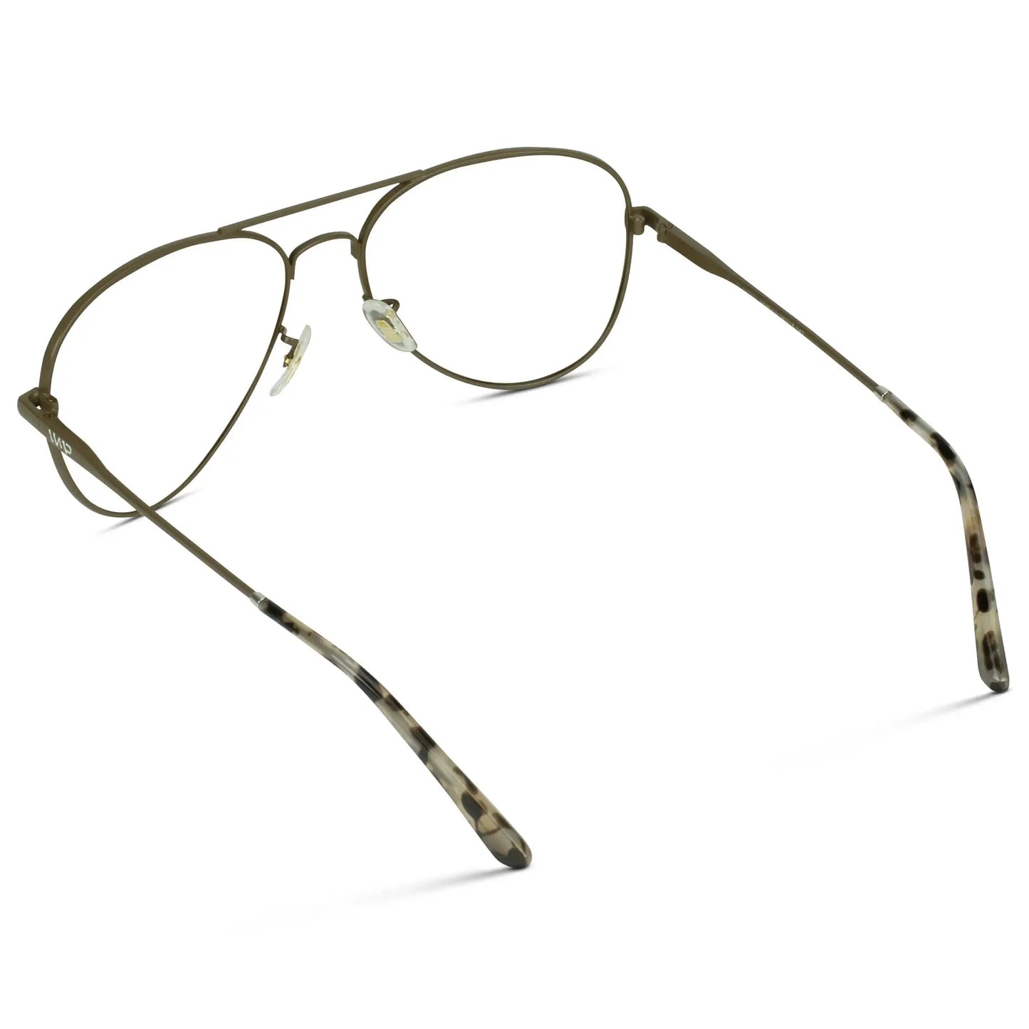 Woodland || Back view of Men's Double Bridge Aviator Prescription Eyeglasses with Brown Metal Frame and Clear Lenses on a white background