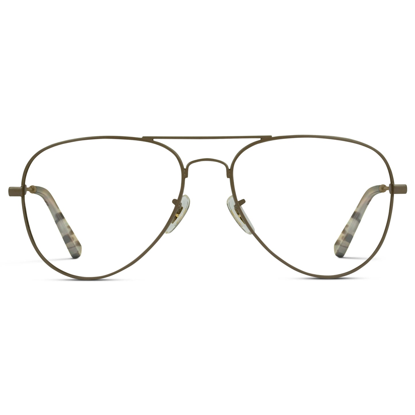 Woodland || Double Bridge Aviator Eyeglasses with Brown Metal Frame and Clear Prescription Lens