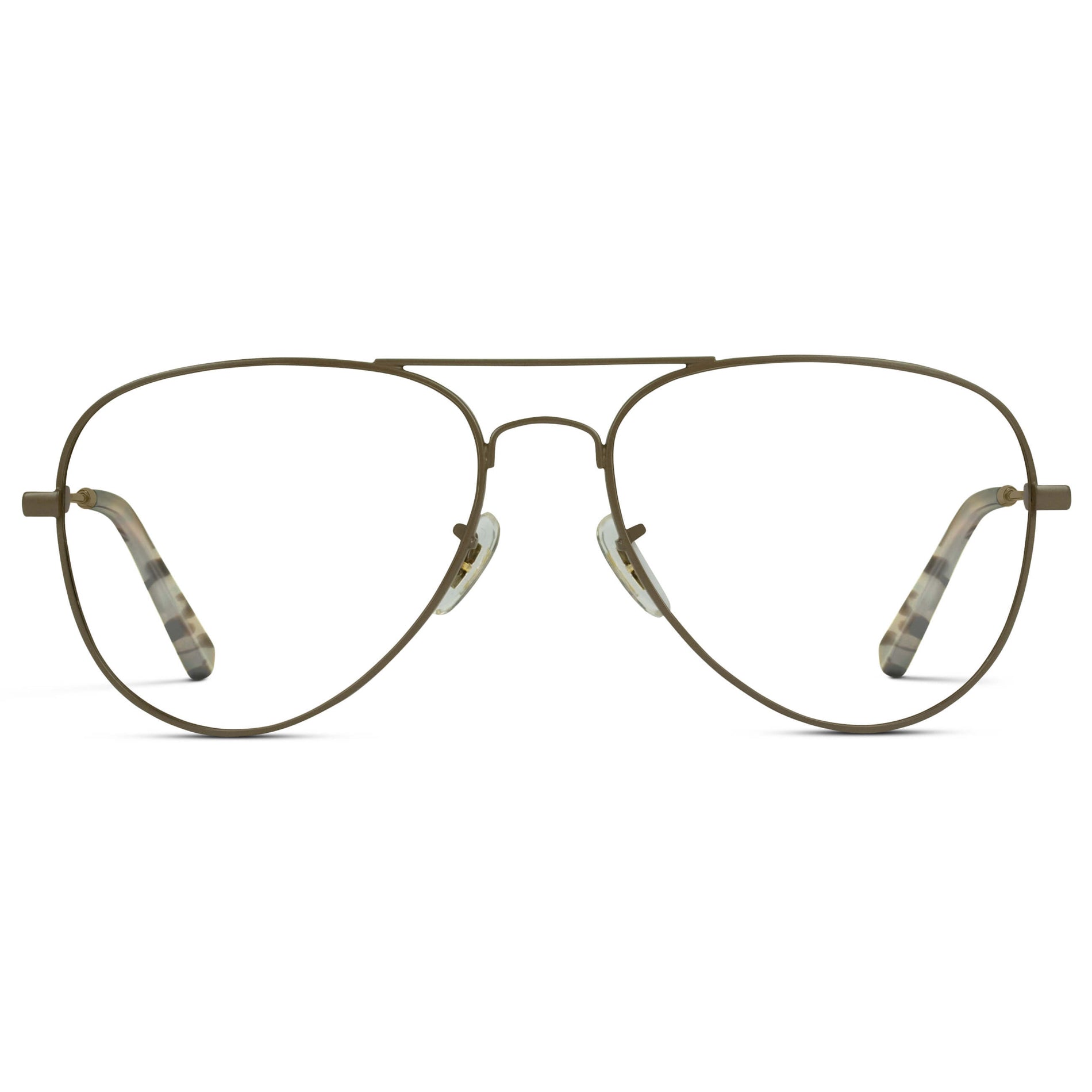 Woodland || Double Bridge Aviator Eyeglasses with Brown Metal Frame and Clear Prescription Lens