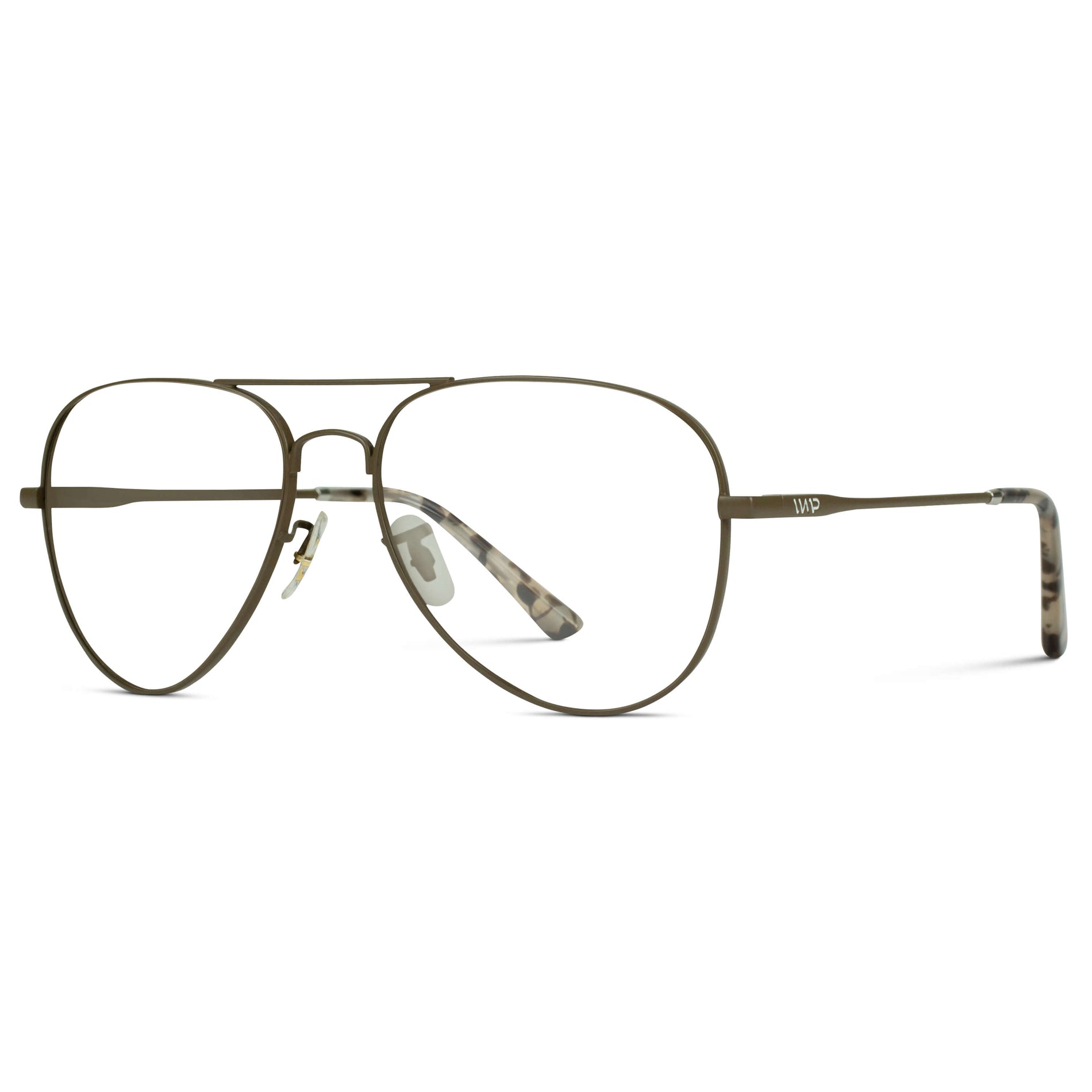 Woodland || Double Bridge Aviator Eyeglasses with Brown Metal Frame and Clear Prescription Lens