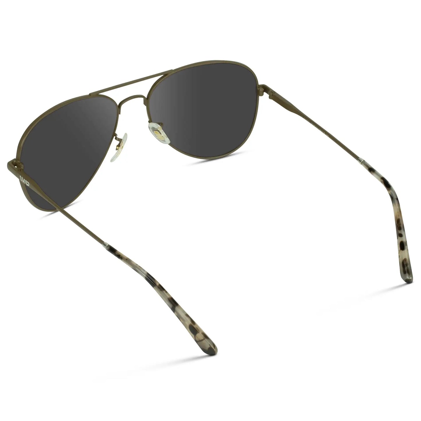 Woodland / Grey || Back view of Unisex Double Bridge Aviator Prescription Sunglasses with Brown Metal Frame and Grey Lens on a white background