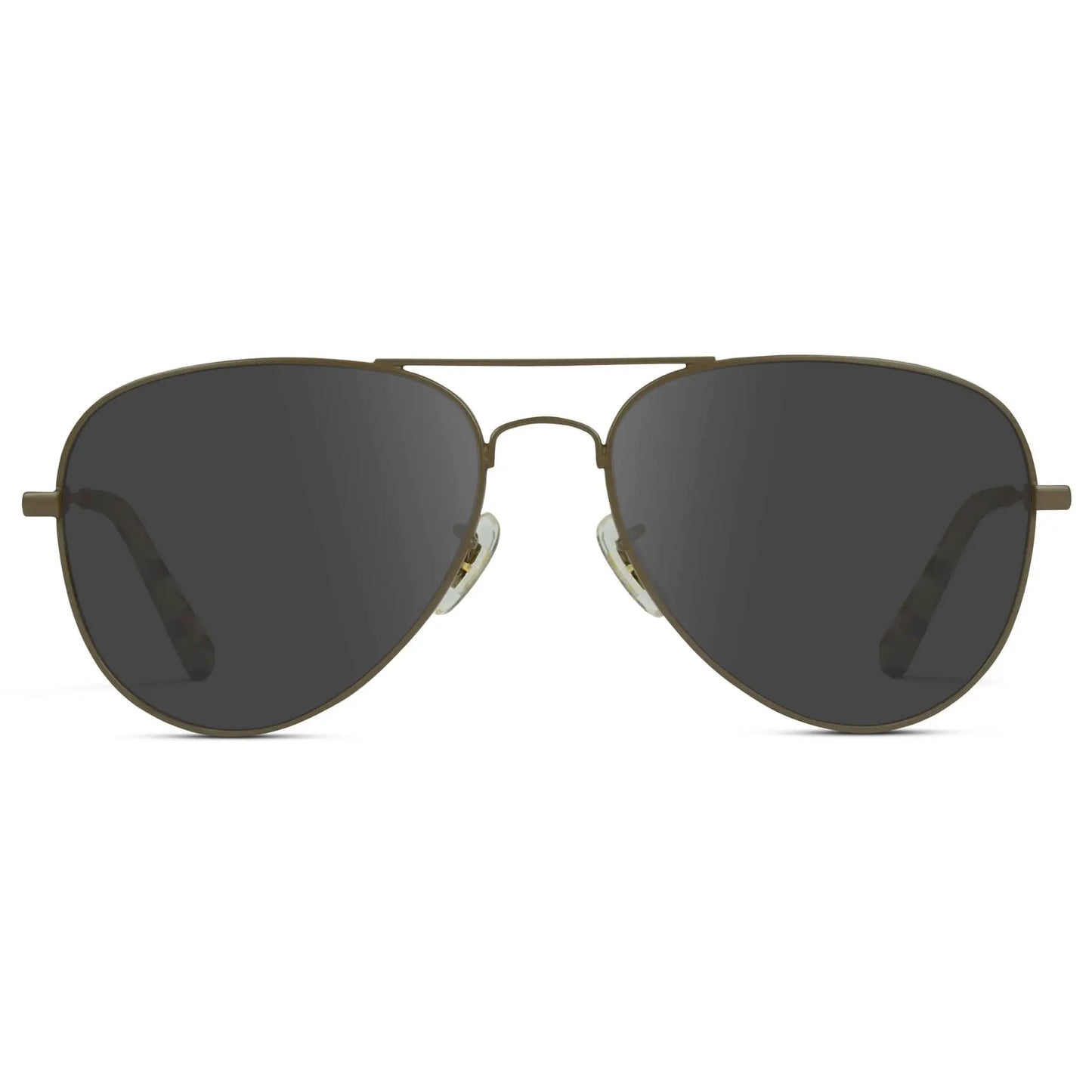 Woodland / Grey || Unisex Double Bridge Aviator Prescription Sunglasses with Brown Metal Frame and Grey Lens on a white background