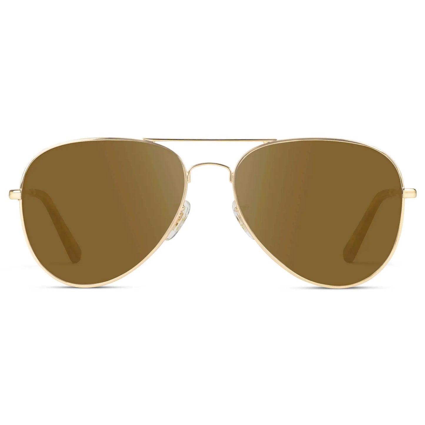 Gold Frame / Amber || Unisex Double Bridge Aviator Prescription Sunglasses with Gold Metal Frame and Amber Lens on a white background