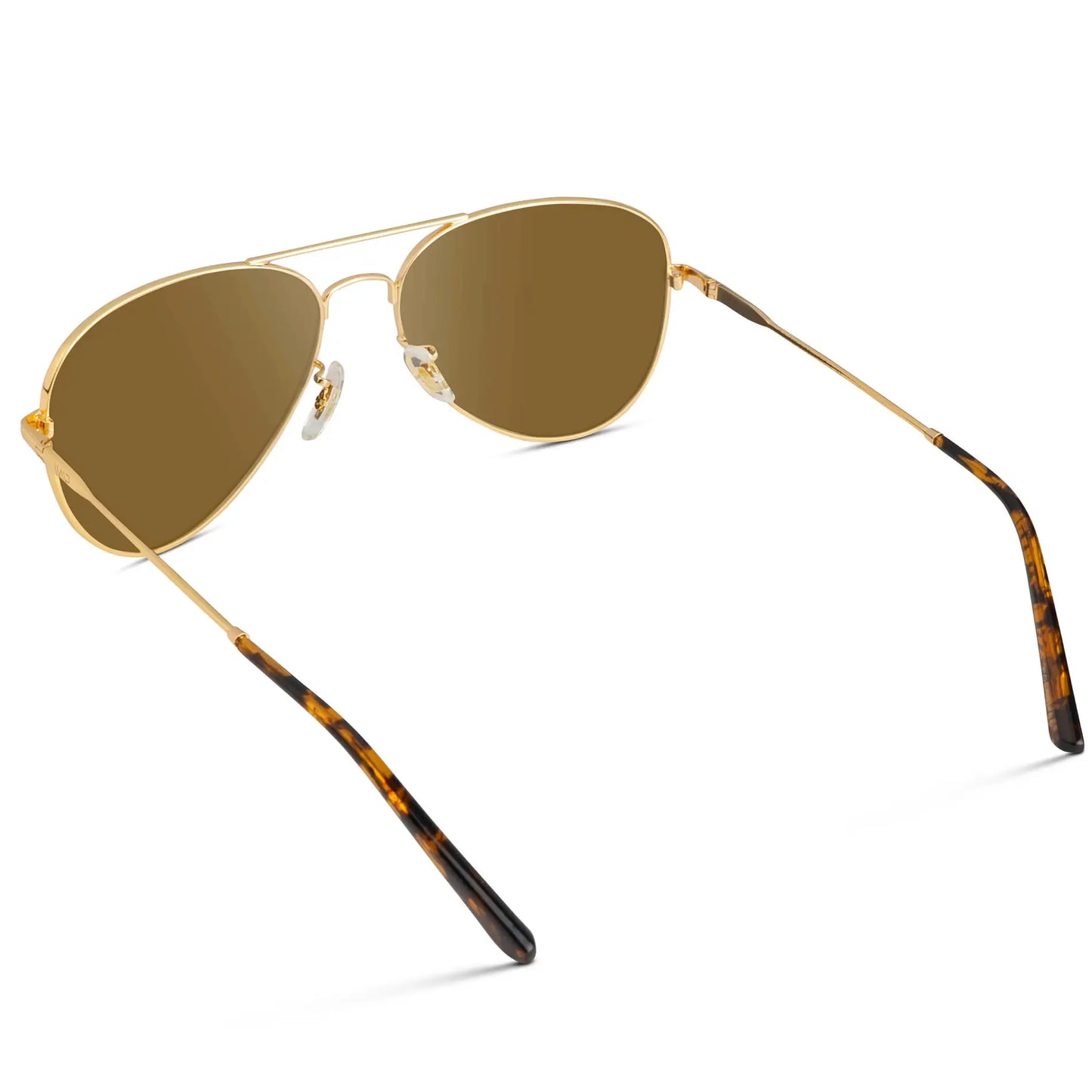 Gold Frame / Amber || Back view of Unisex Double Bridge Aviator Prescription Sunglasses with Gold Metal Frame and Amber Lens on a white background