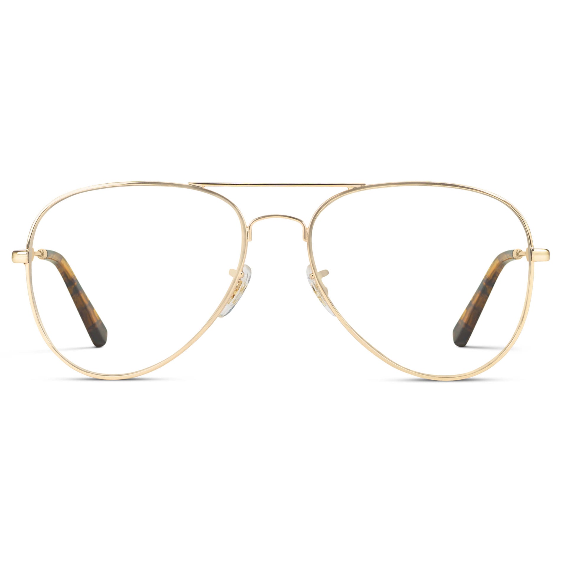 Gold Frame || Double Bridge Aviator Eyeglasses with Gold Metal Frame and Clear Prescription Lens