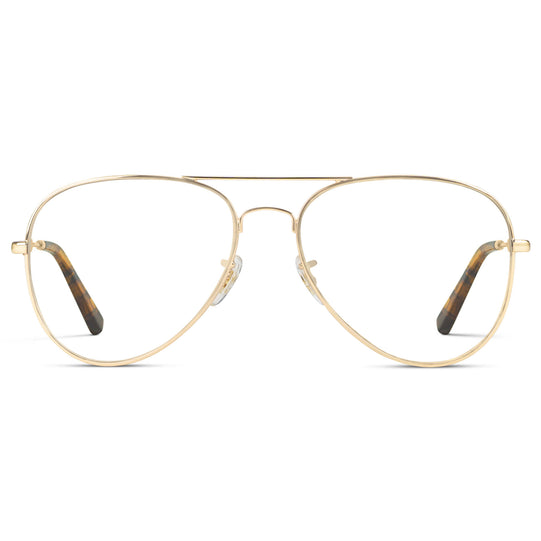 Gold Frame || Double Bridge Aviator Eyeglasses with Gold Metal Frame and Clear Prescription Lens