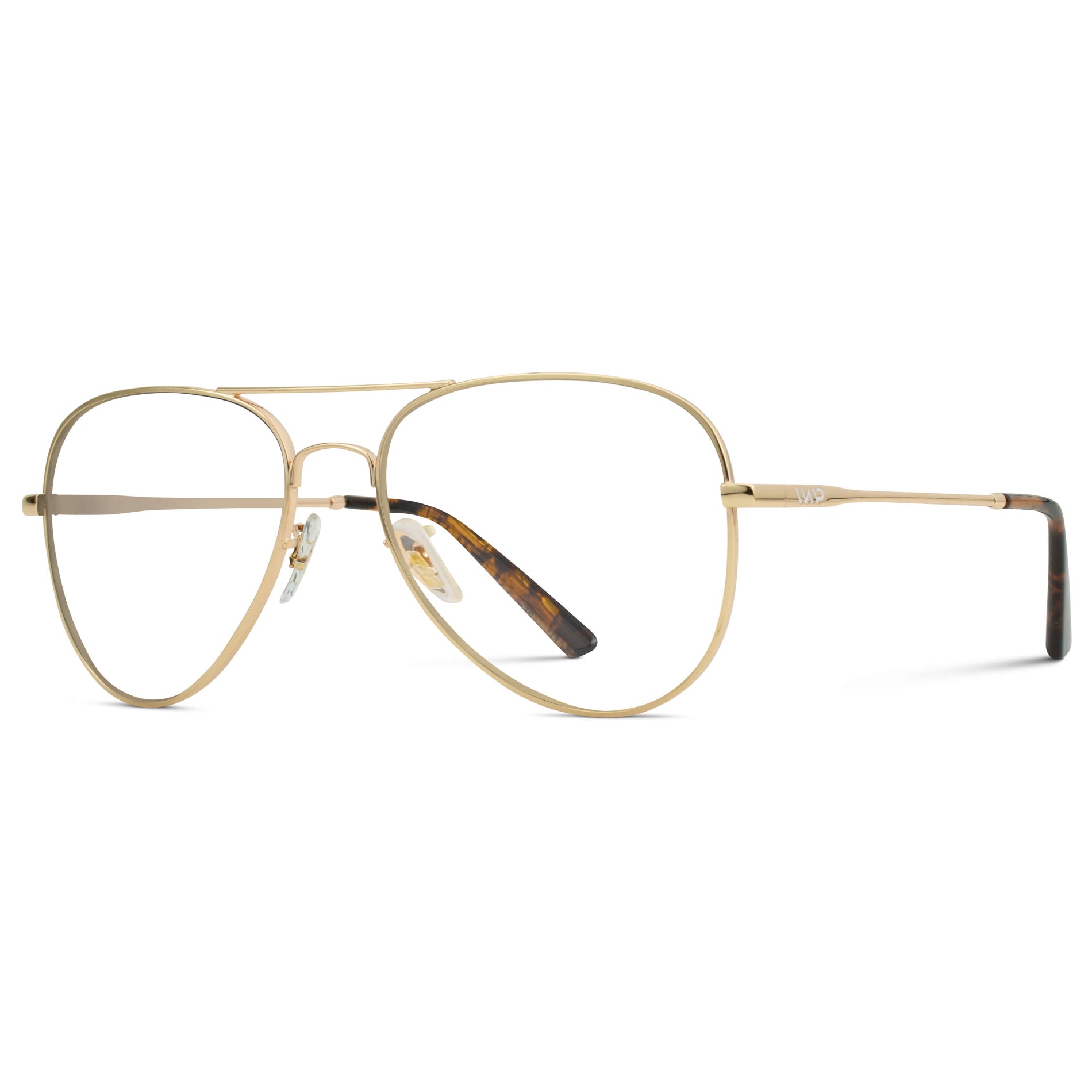 Gold Frame || Double Bridge Aviator Eyeglasses with Gold Metal Frame and Clear Prescription Lens