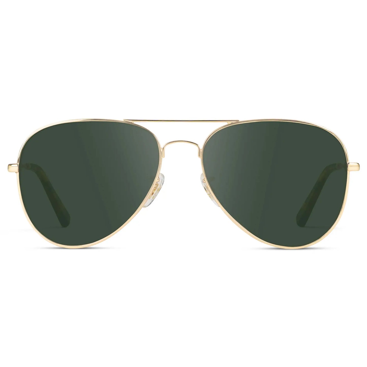 Gold Frame / G15 || Unisex Double Bridge Aviator Prescription Sunglasses with Gold Metal Frame and Green Lens on a white background