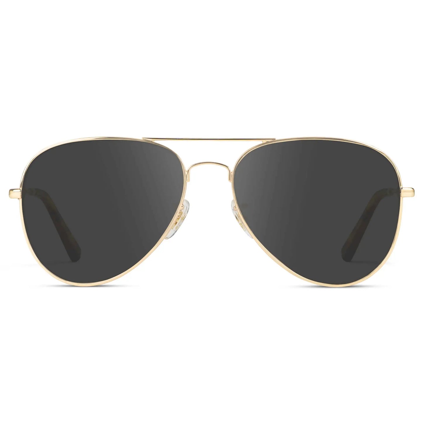 Gold Frame / Grey || Unisex Double Bridge Aviator Prescription Sunglasses with Gold Metal Frame and Grey Lens on a white background